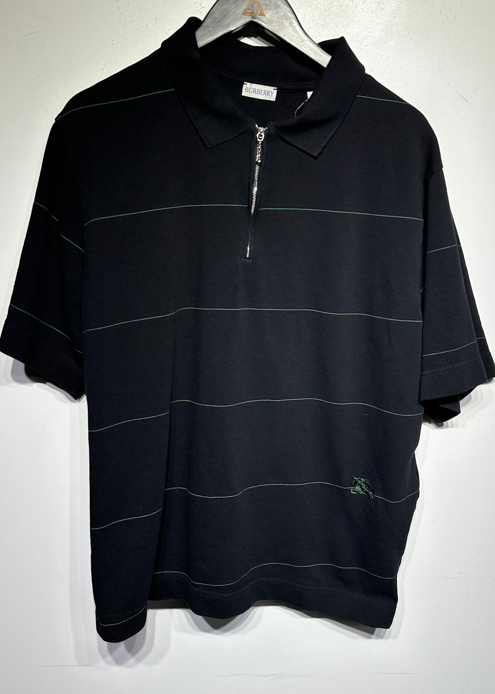Burberry Black Green Q Zip Polo XXL