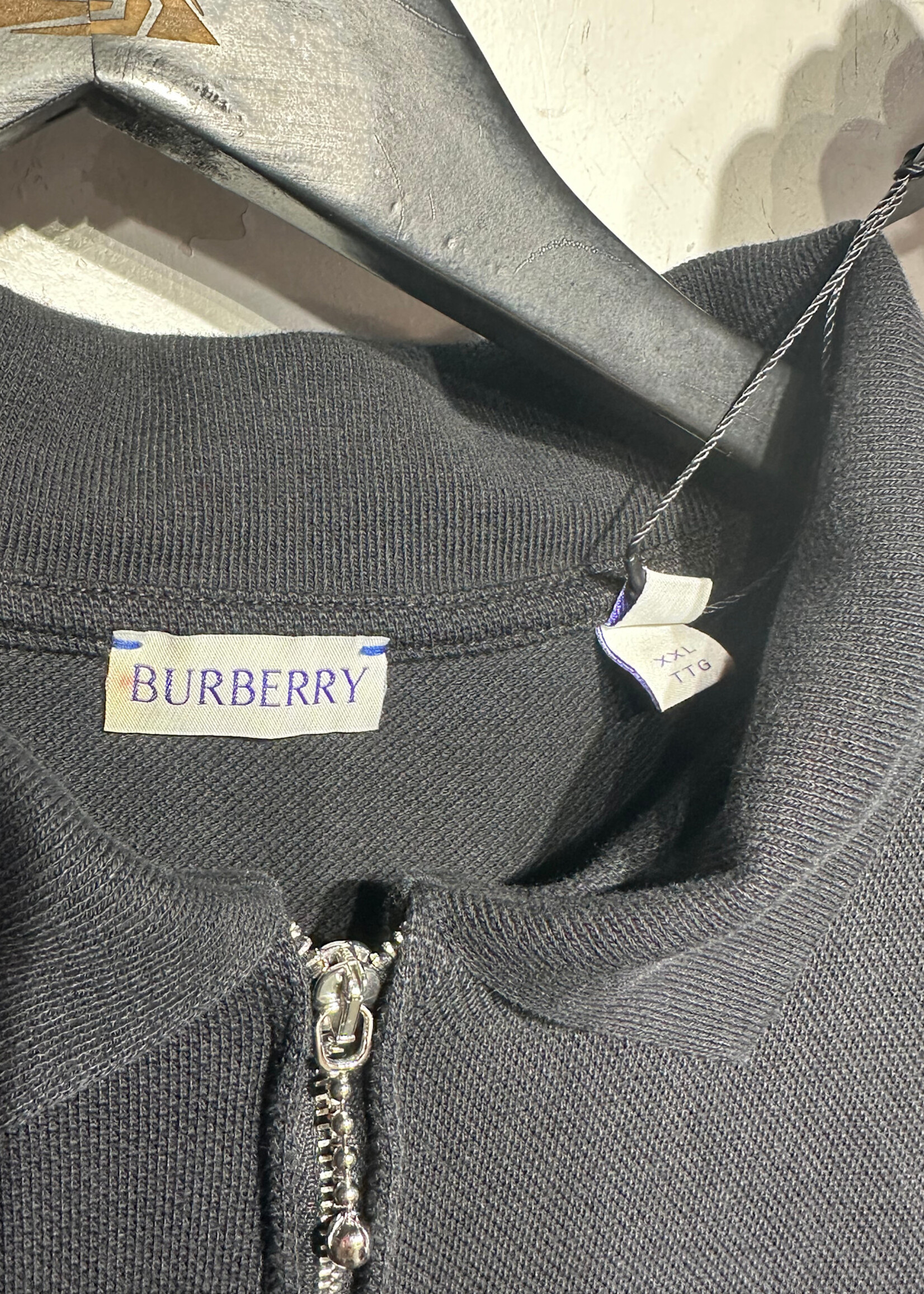 Burberry Black Green Q Zip Polo XXL