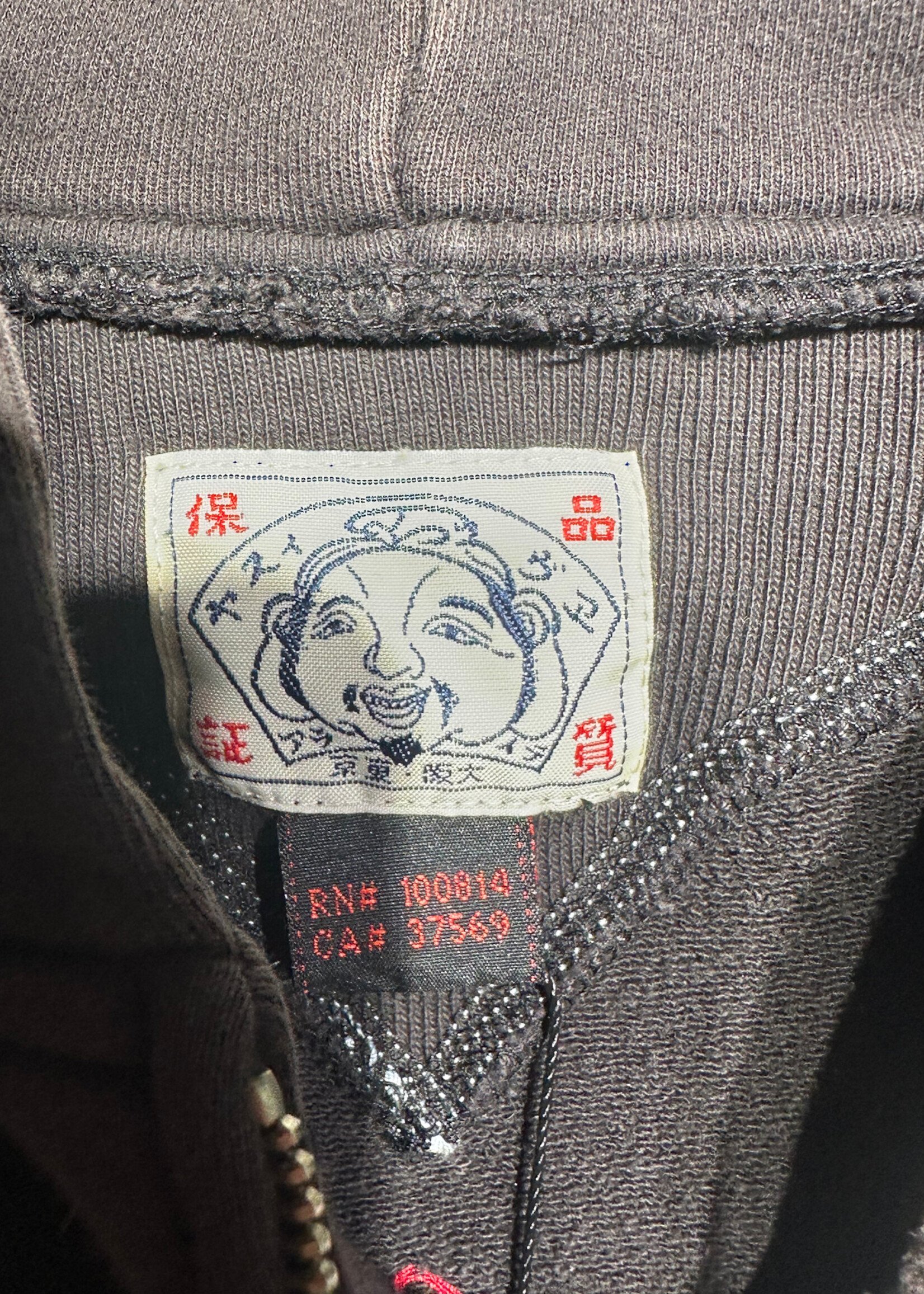 Evisu Sun Faded Black Zip Hoodie Fits L/XL AS IS