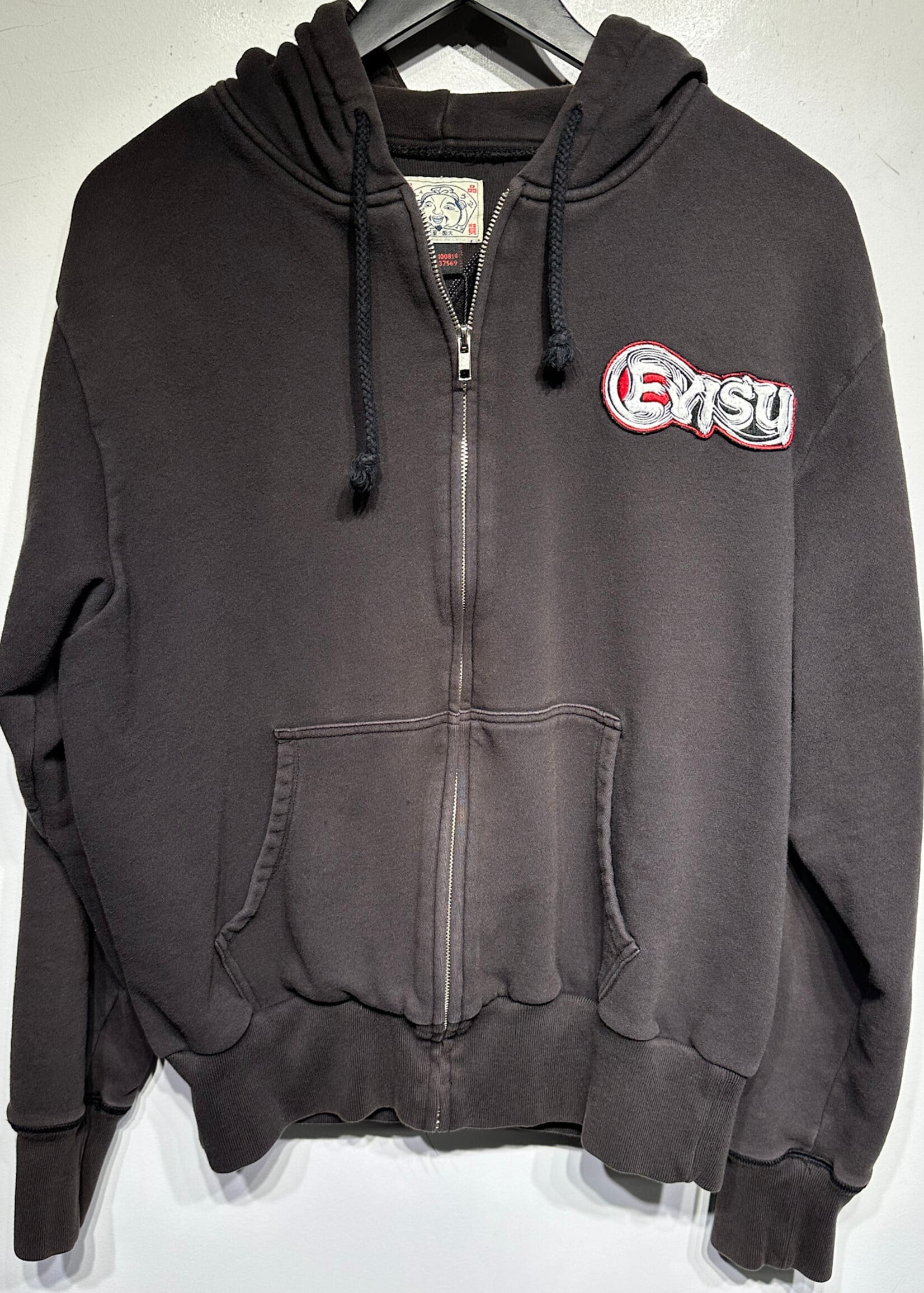 Evisu Sun Faded Black Zip Hoodie Fits L/XL AS IS