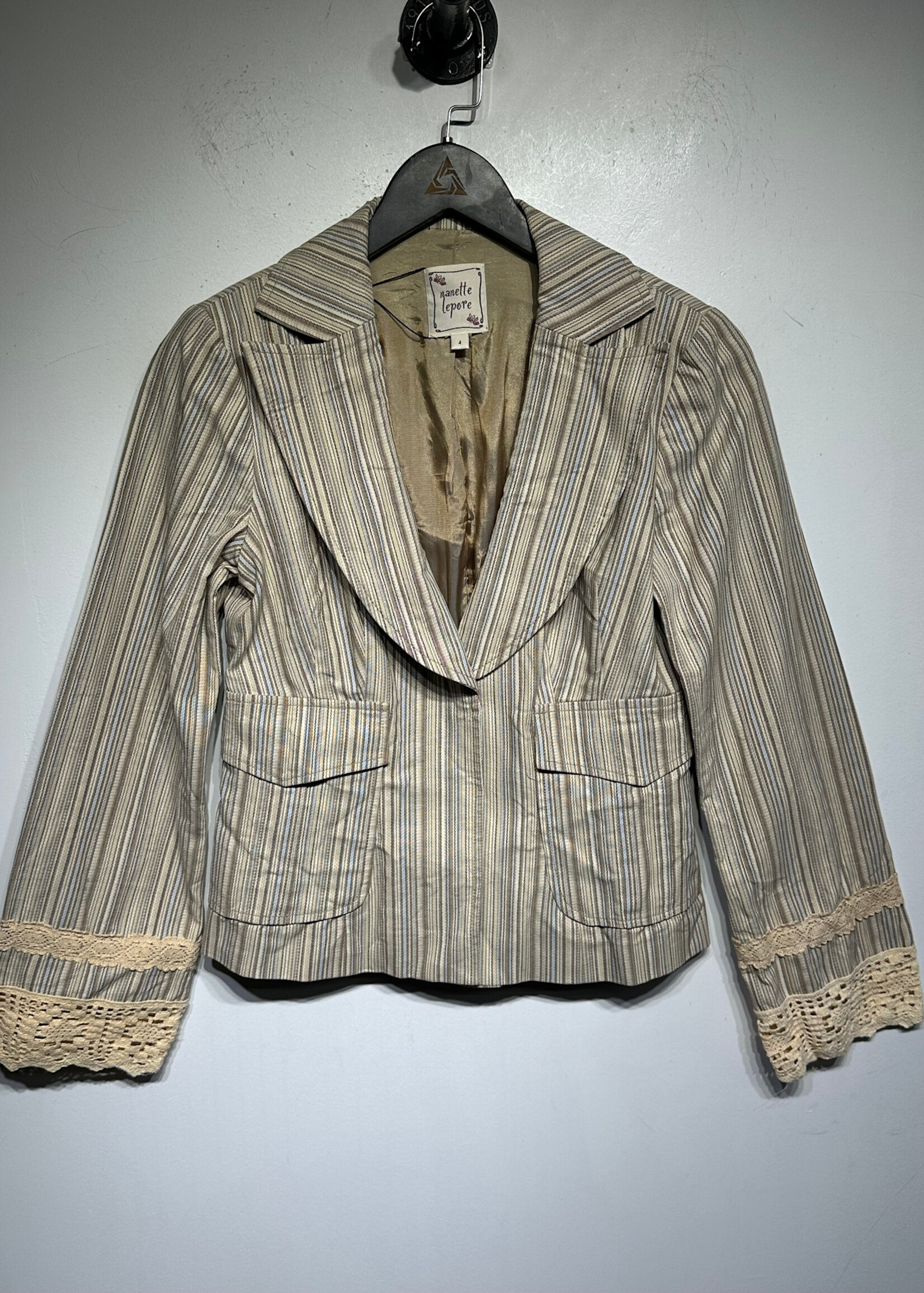 Nanette Lepore Yellow Blue Pinstripe Blazer 4/XS