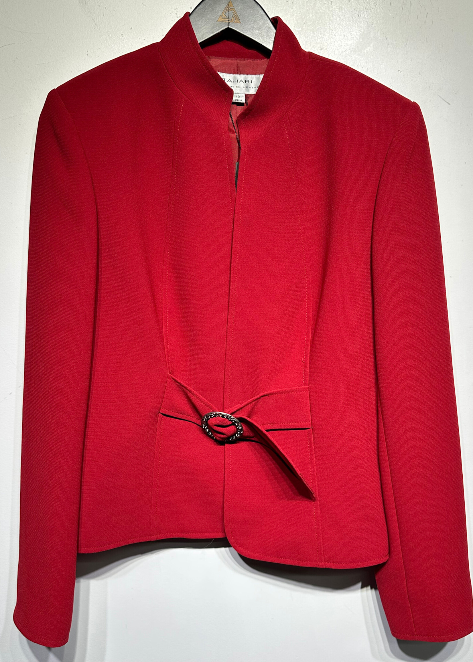 Tahari Red Manderin Collar Jacket L Fem