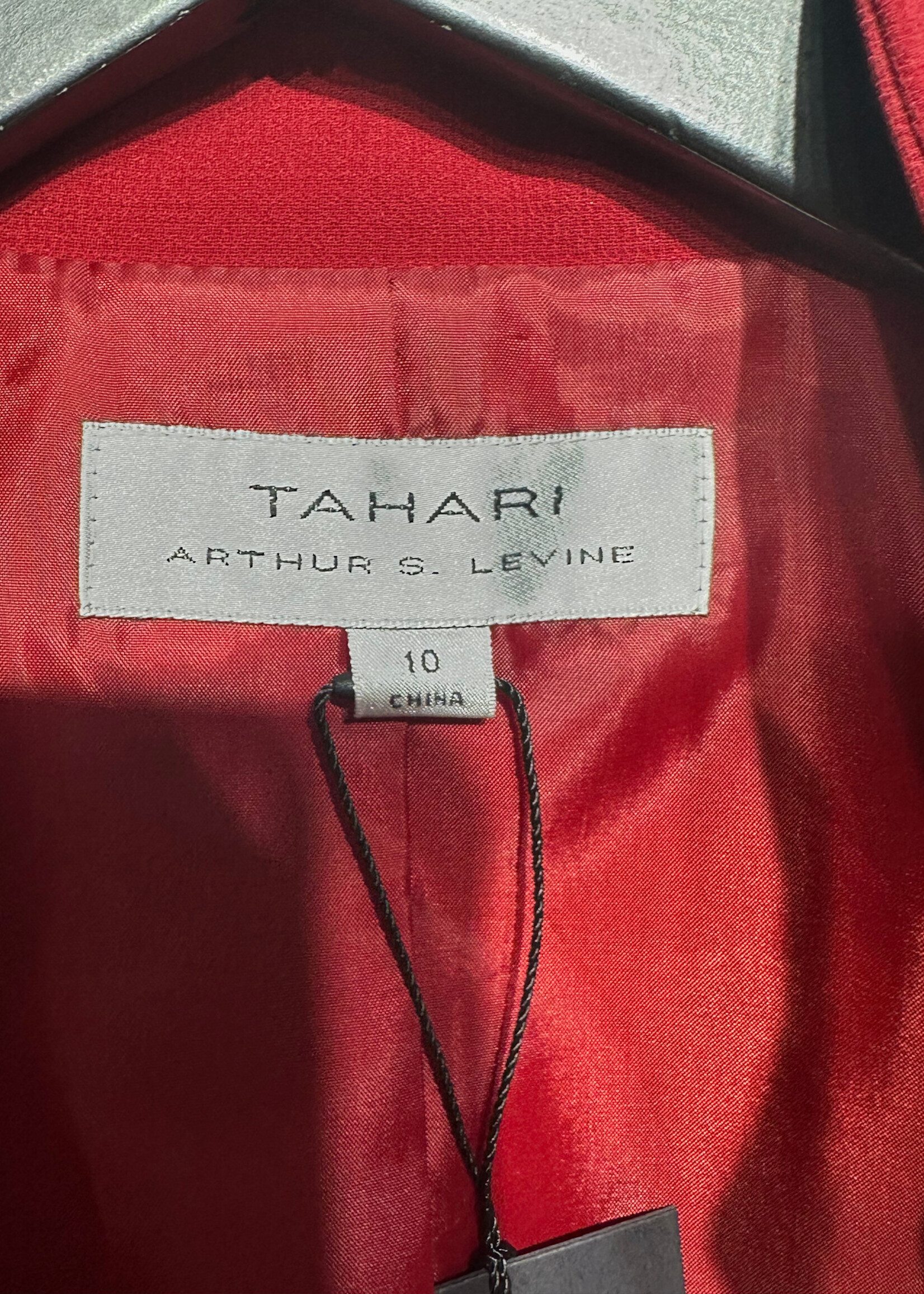 Tahari Red Manderin Collar Jacket L Fem