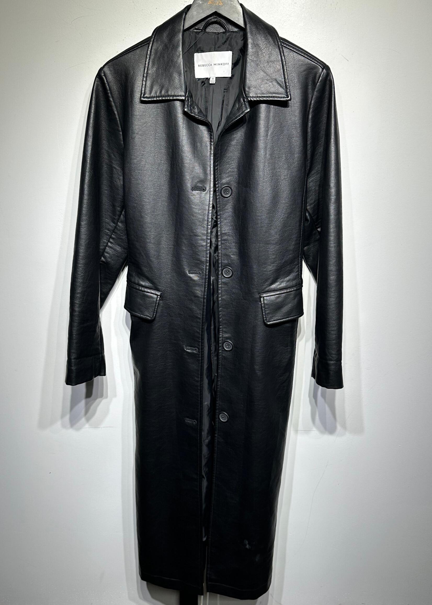 Rebecca Minkoff Black Faux Leather Trench Fem M