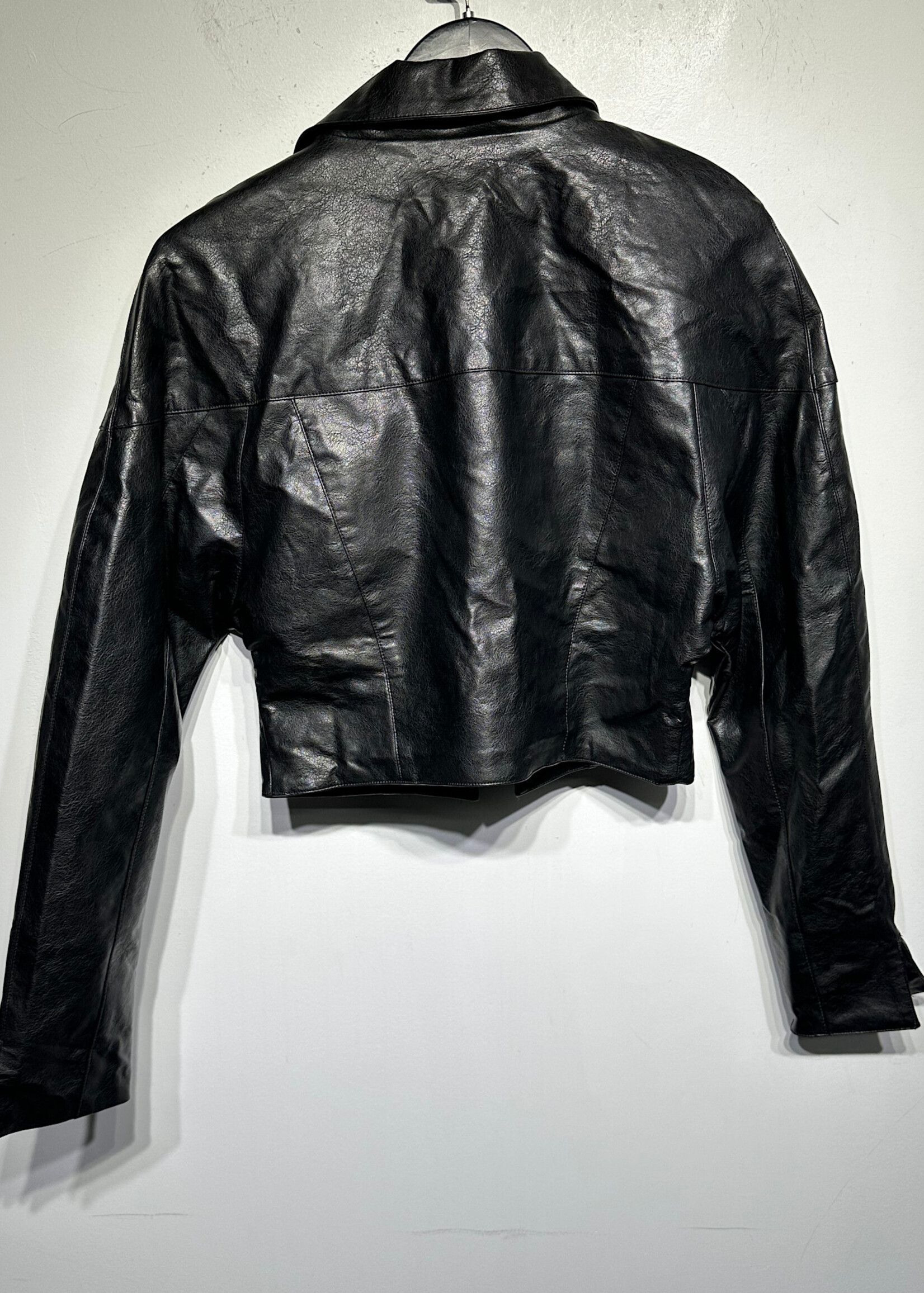 12th Tribe Black Crop Faux Leather Blazer S