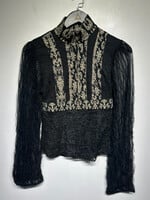 Morgan Tan Black Lace Zip Top M