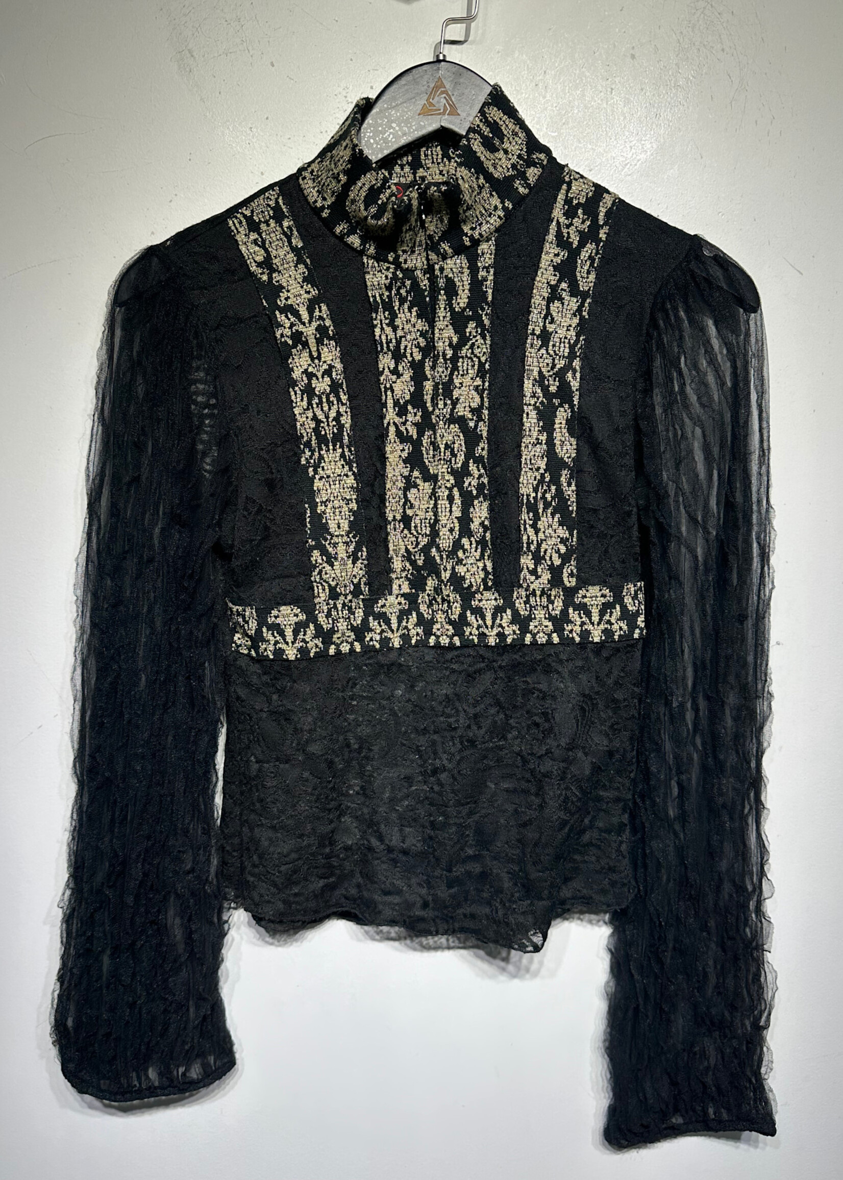 Morgan Tan Black Lace Zip Top M
