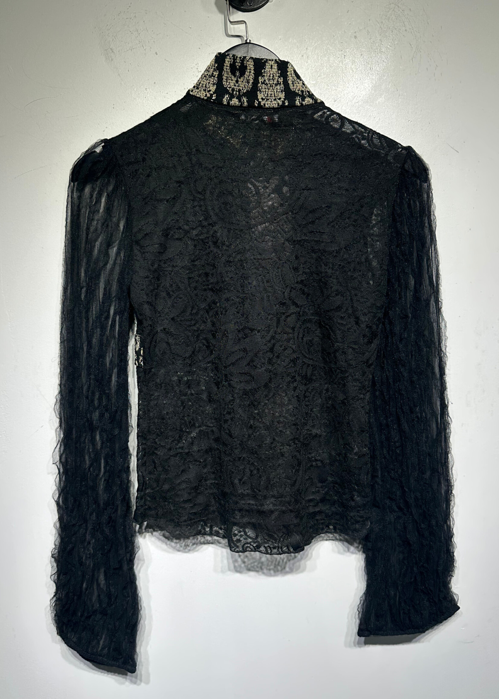 Morgan Tan Black Lace Zip Top M