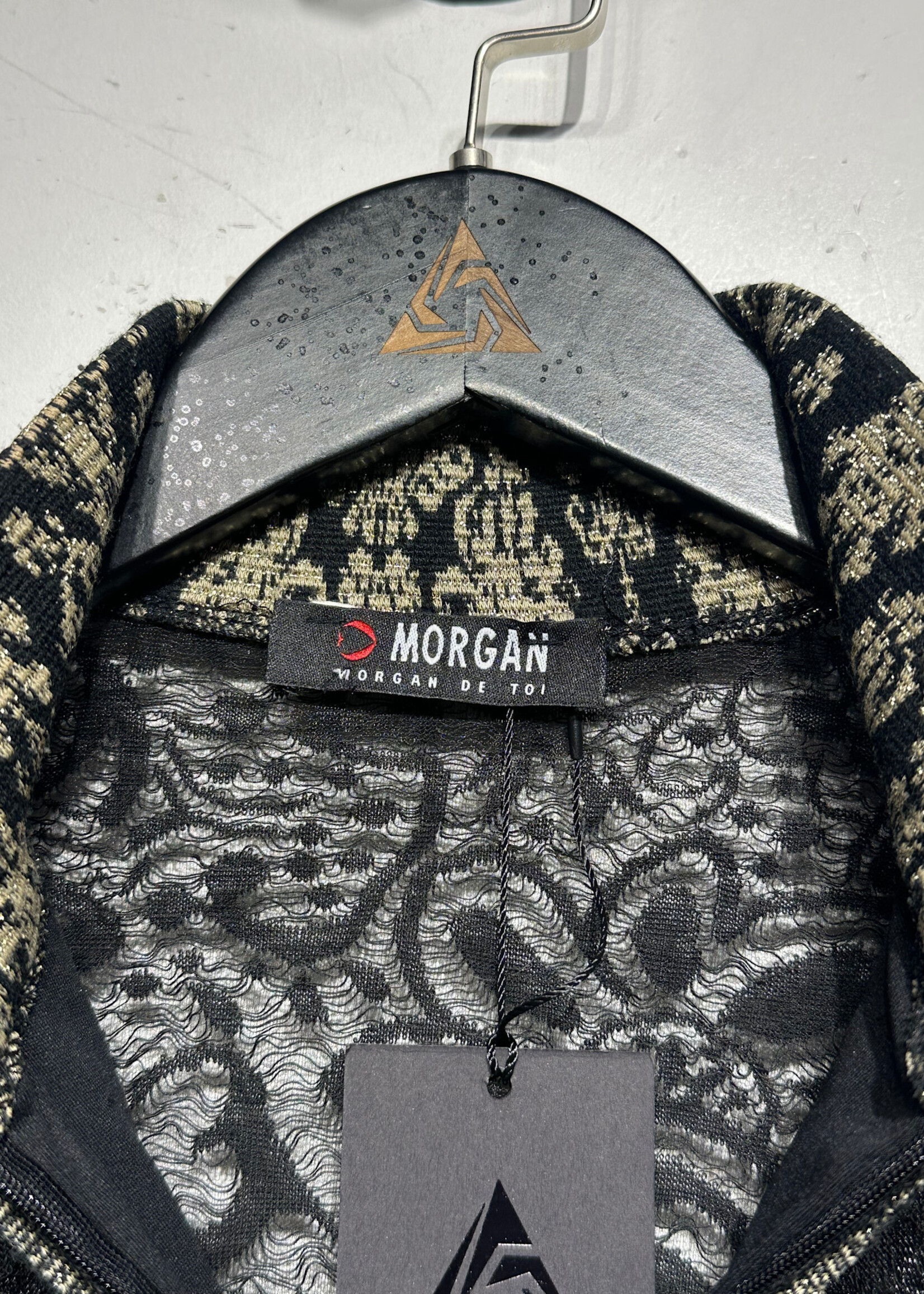 Morgan Tan Black Lace Zip Top M