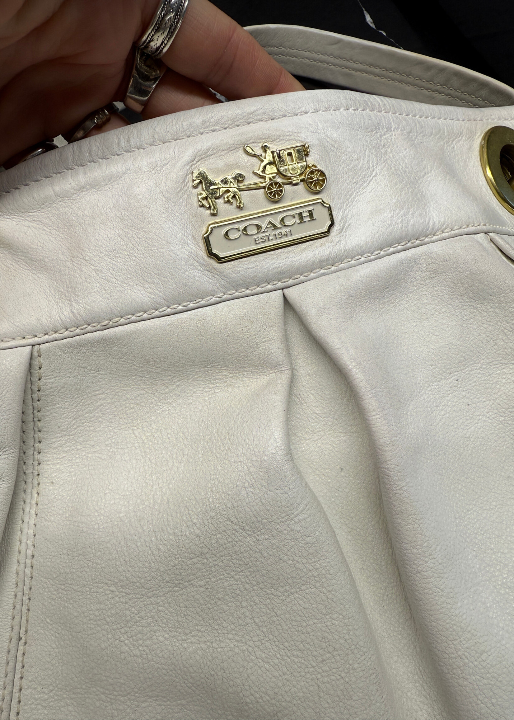 Coach White Leather Pleated Y2K Purse