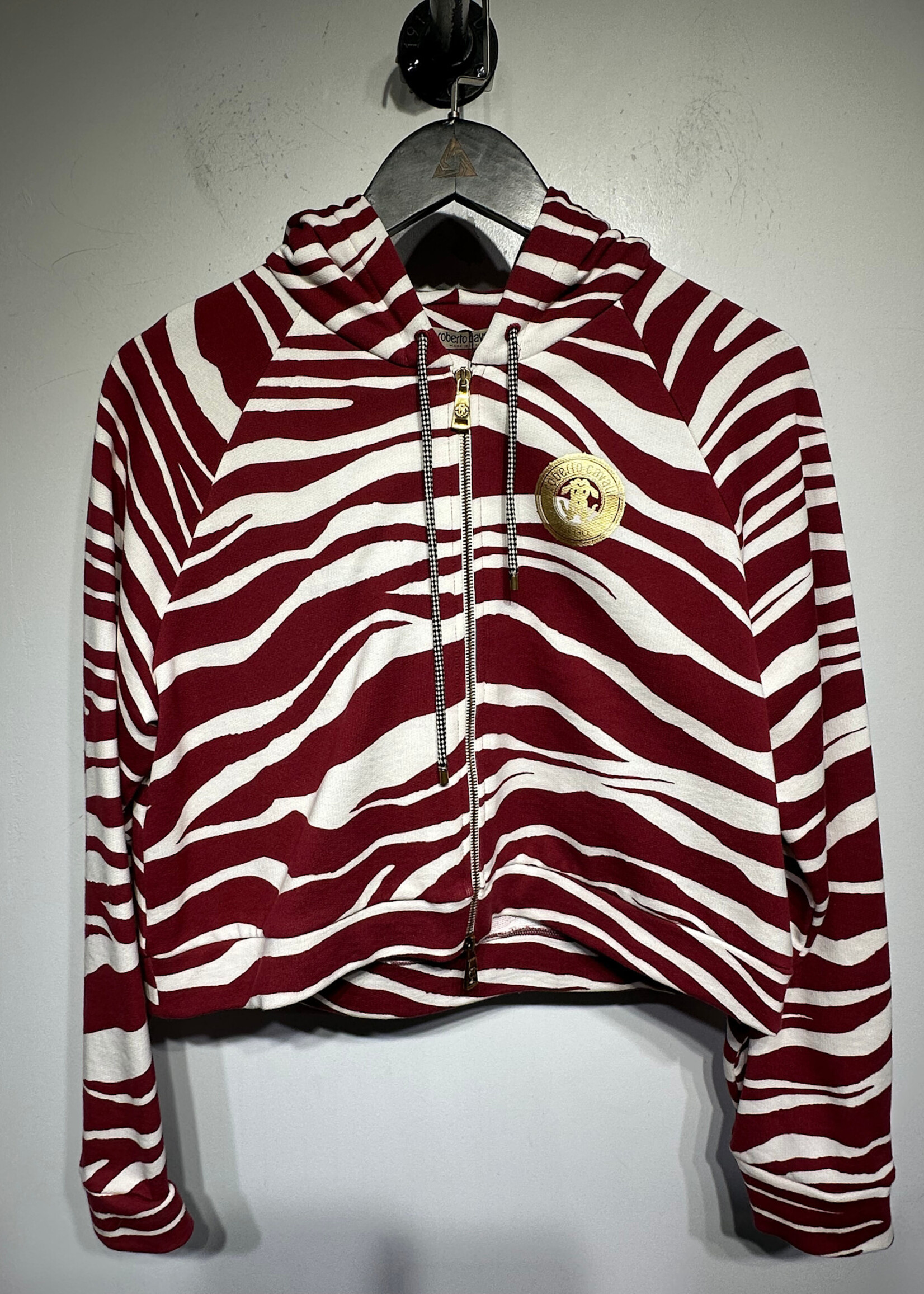Roberto Cavalli Red Stripe Crop Hoodie S