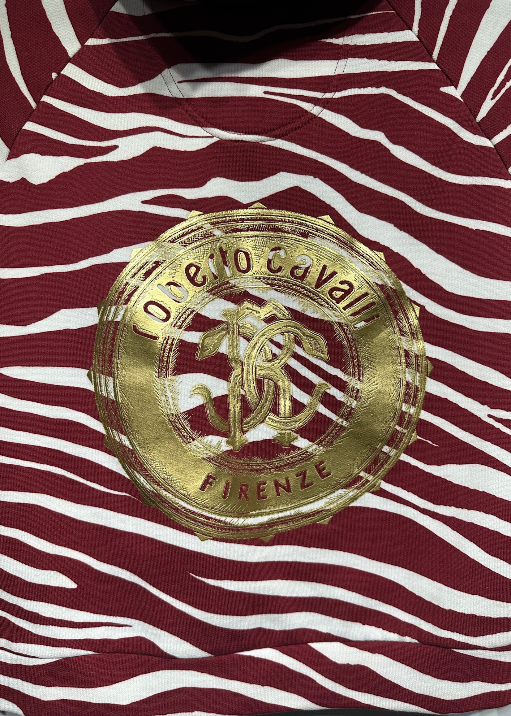Roberto Cavalli Red Stripe Crop Hoodie S