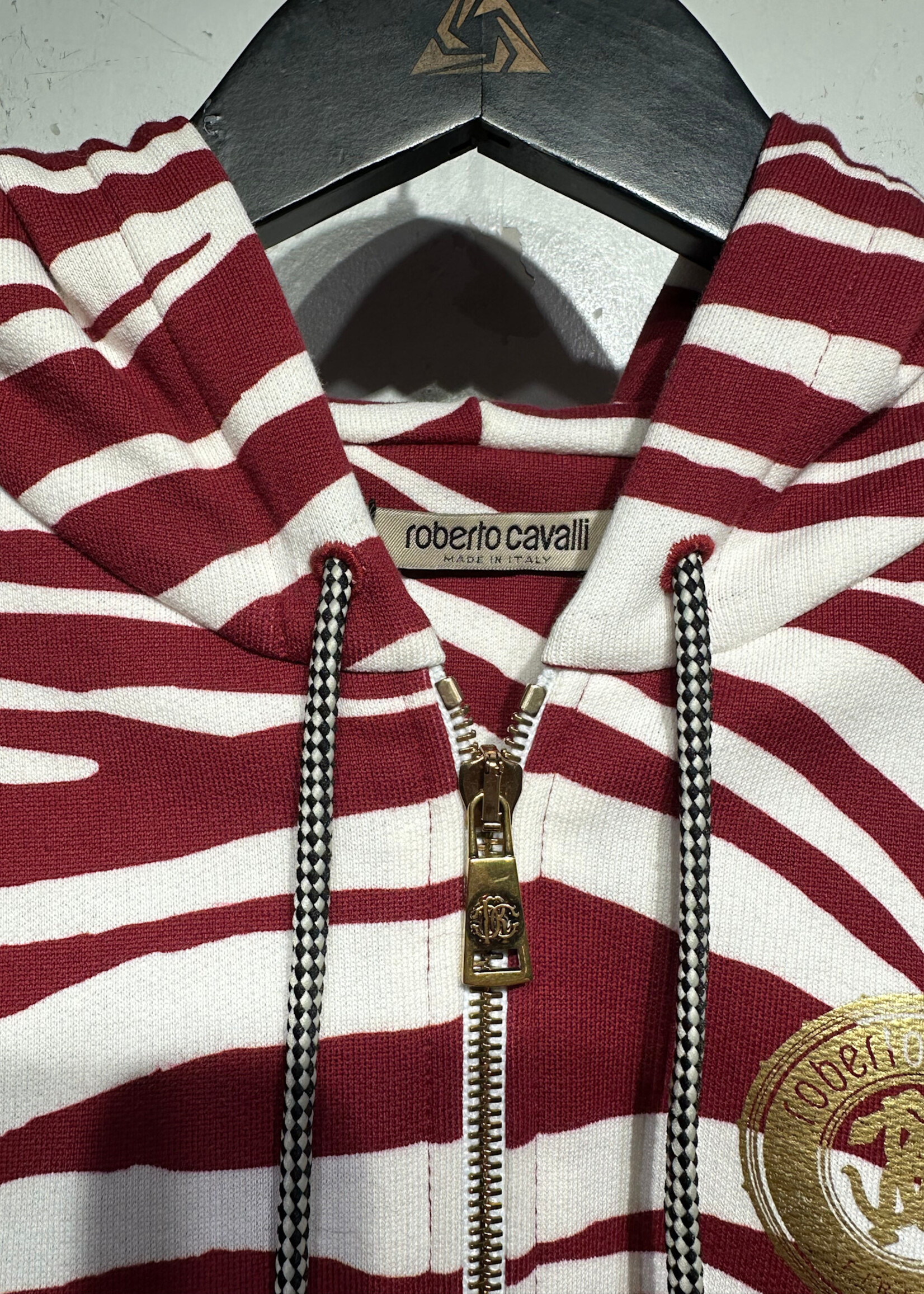 Roberto Cavalli Red Stripe Crop Hoodie S