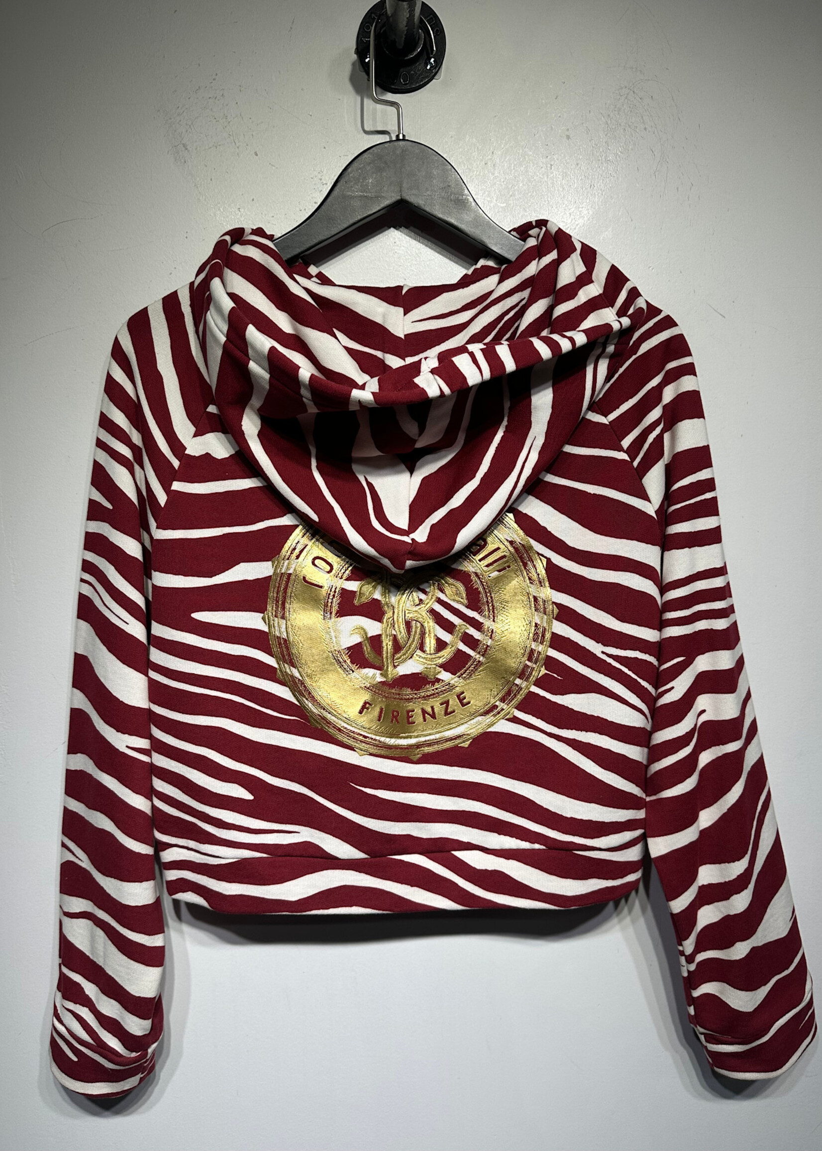 Roberto Cavalli Red Stripe Crop Hoodie S