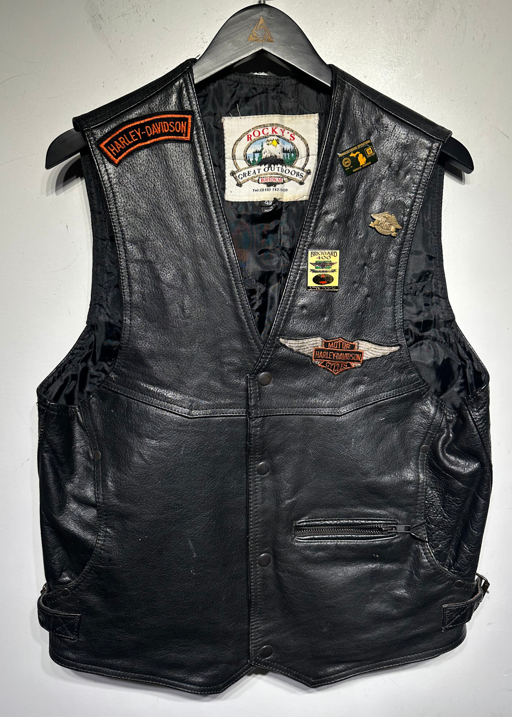 Harley Davidson Black Leather Patch Vest M As Is
