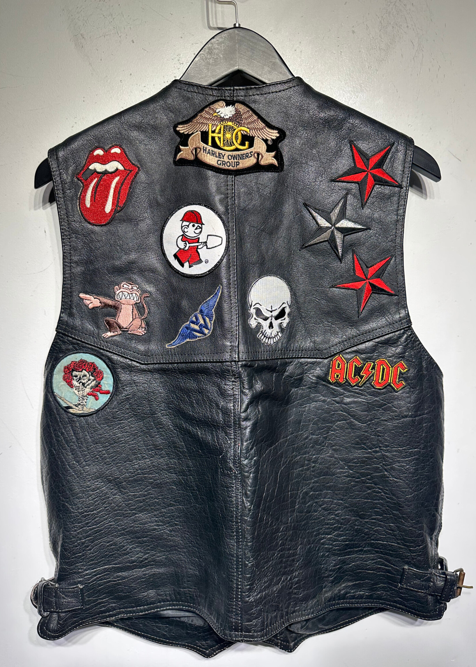 Harley Davidson Black Leather Patch Vest M As Is