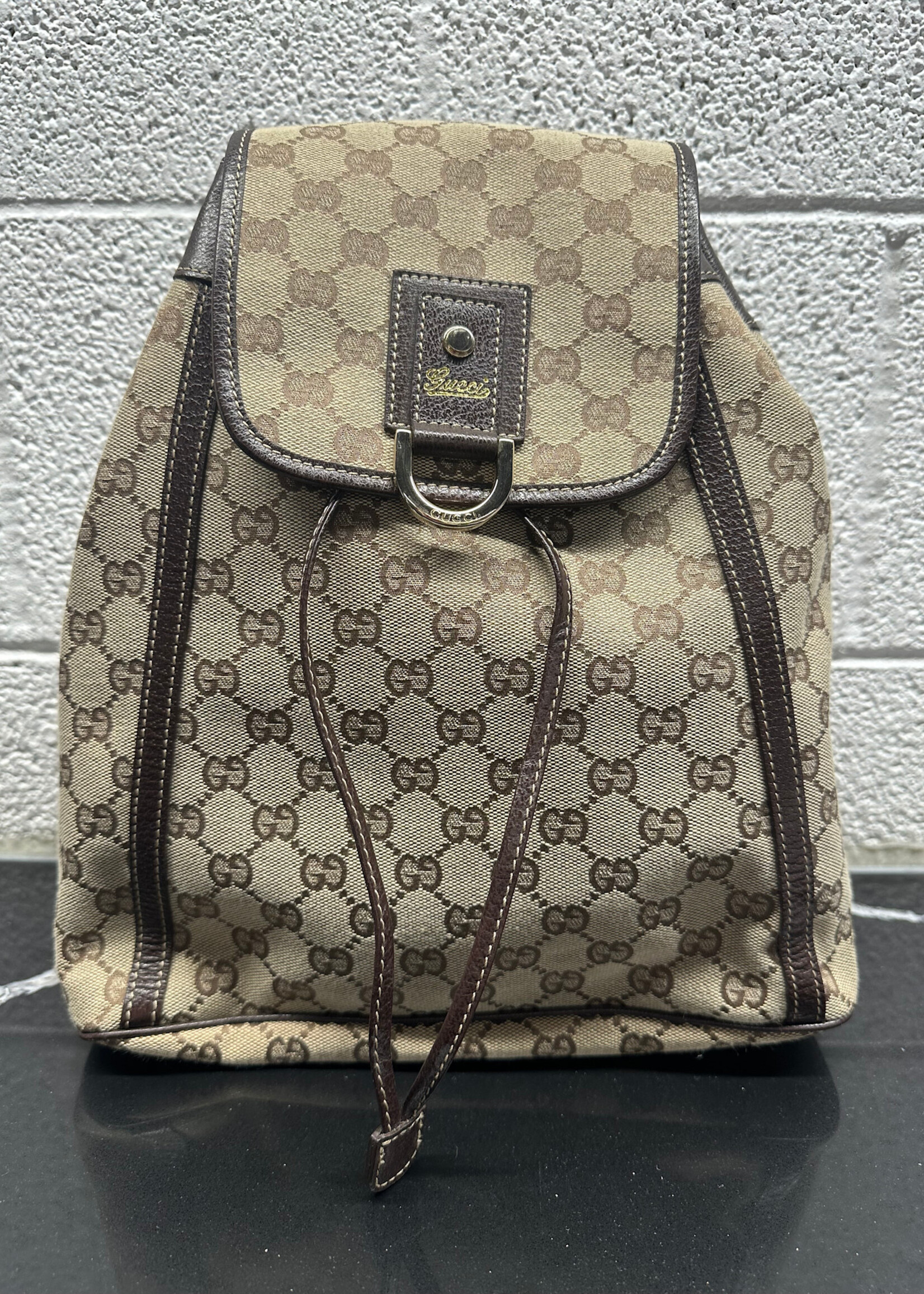 Gucci Monogram Leather Trim Backpack