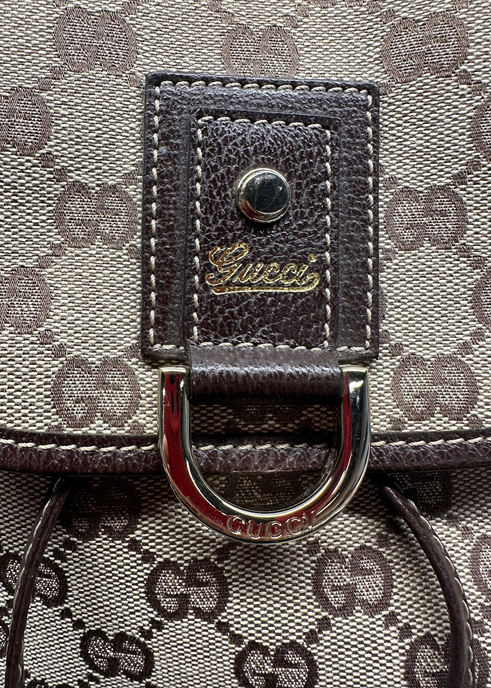 Gucci Monogram Leather Trim Backpack