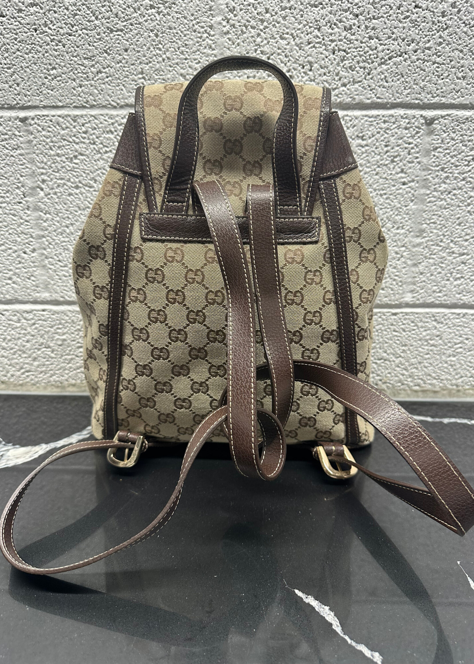 Gucci Monogram Leather Trim Backpack