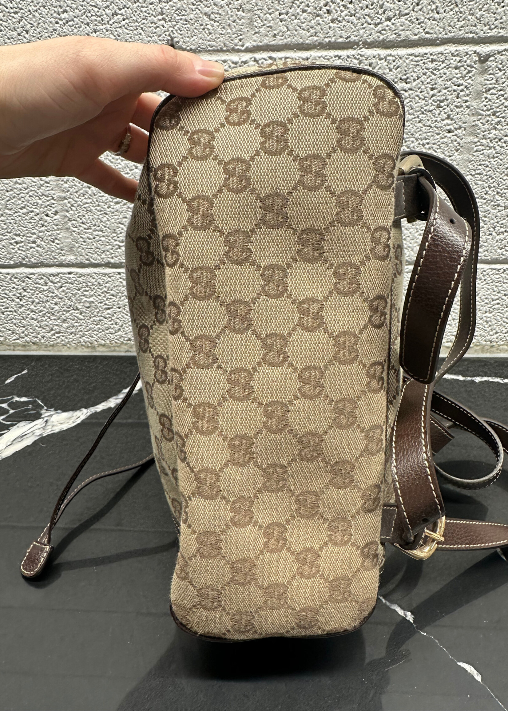Gucci Monogram Leather Trim Backpack