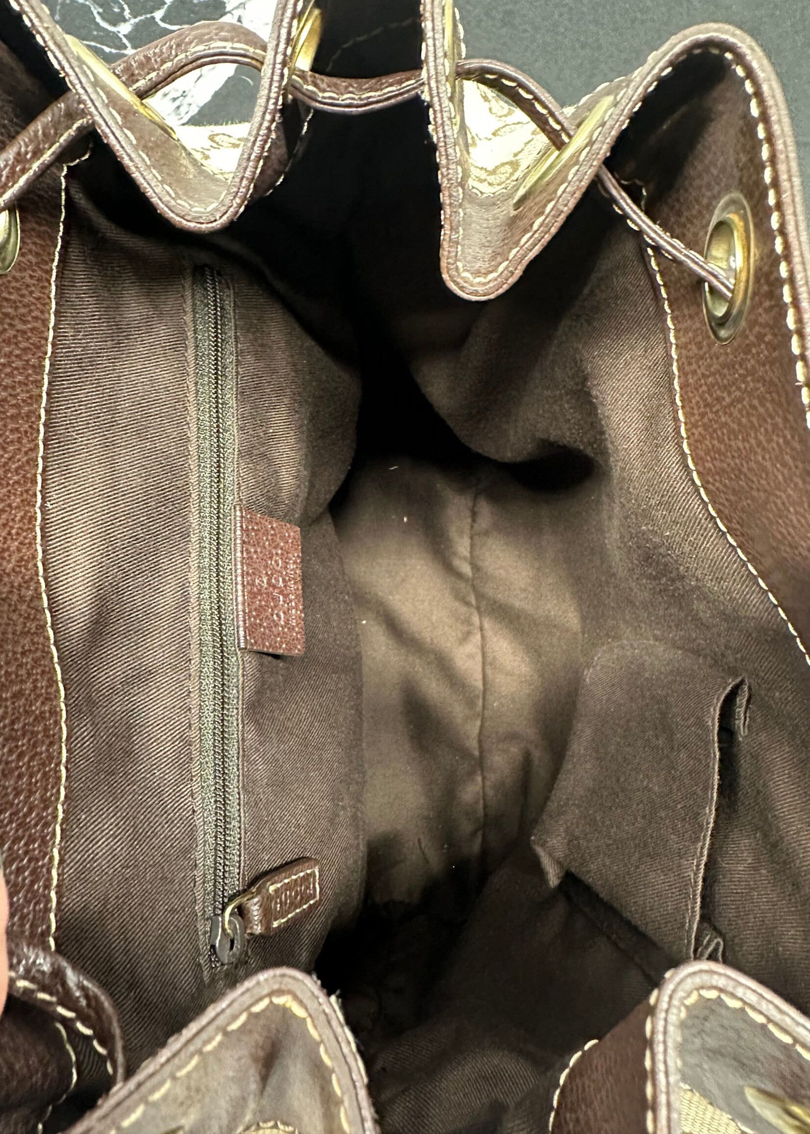 Gucci Monogram Leather Trim Backpack