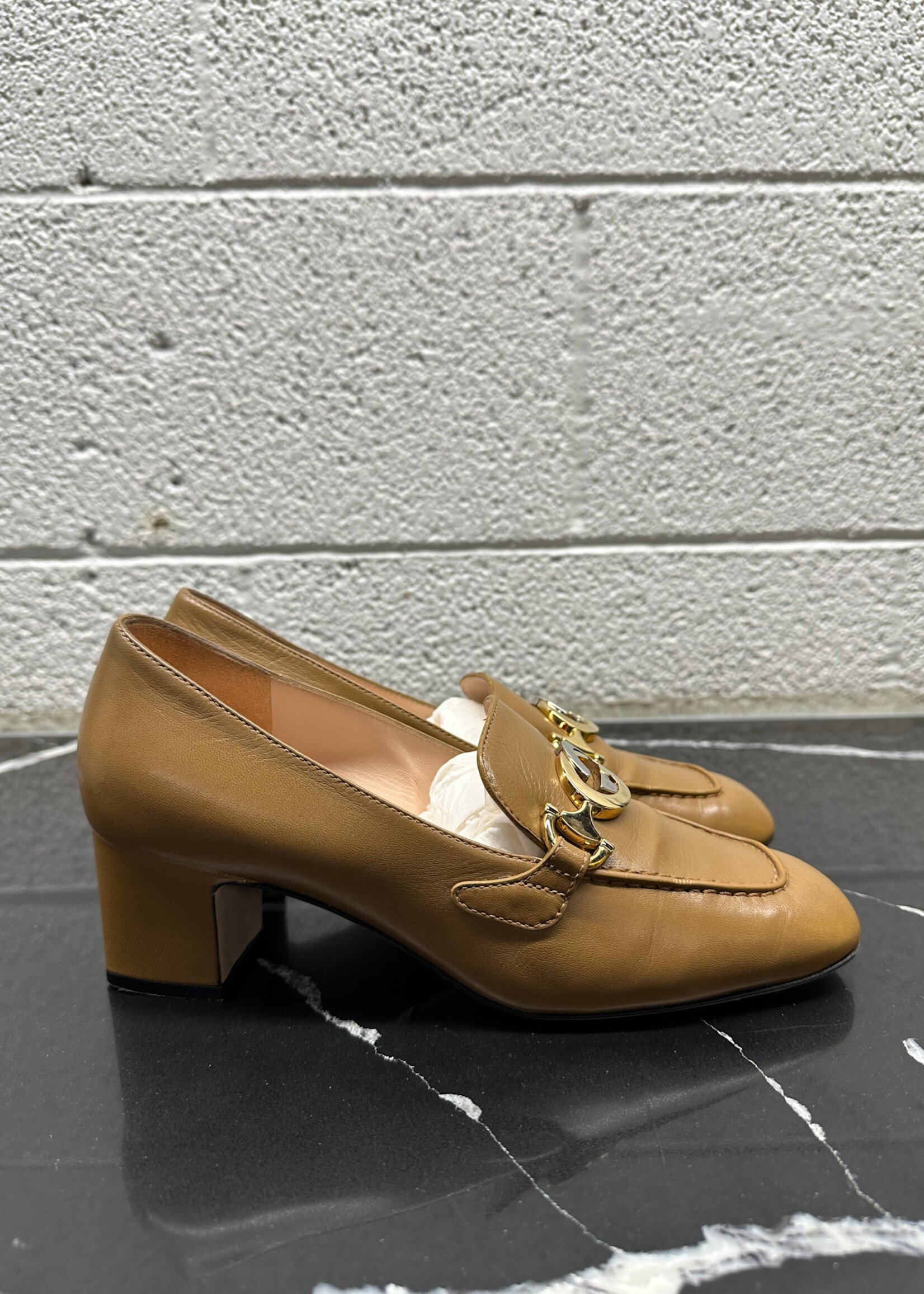 Gucci Beige GG Heels 37/7  AS IS