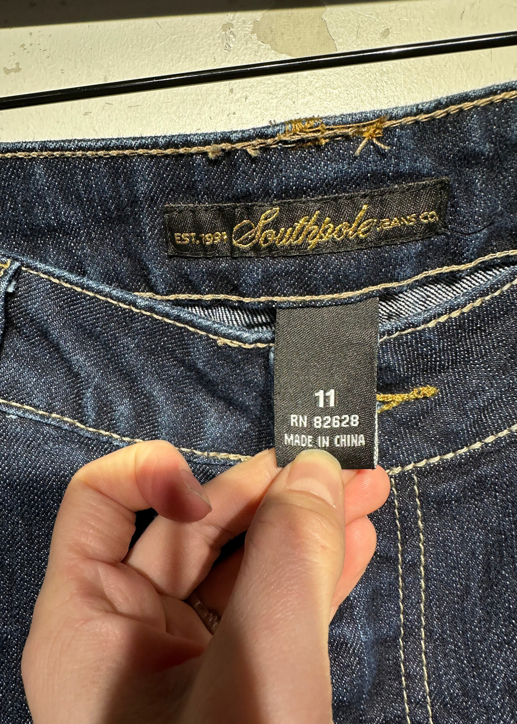 Southpole Dark Wash Rhinestone Pocket Jeans Fem 30