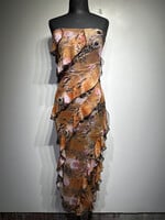 Arden Cheetah Mesh Floral Strapless Dress S