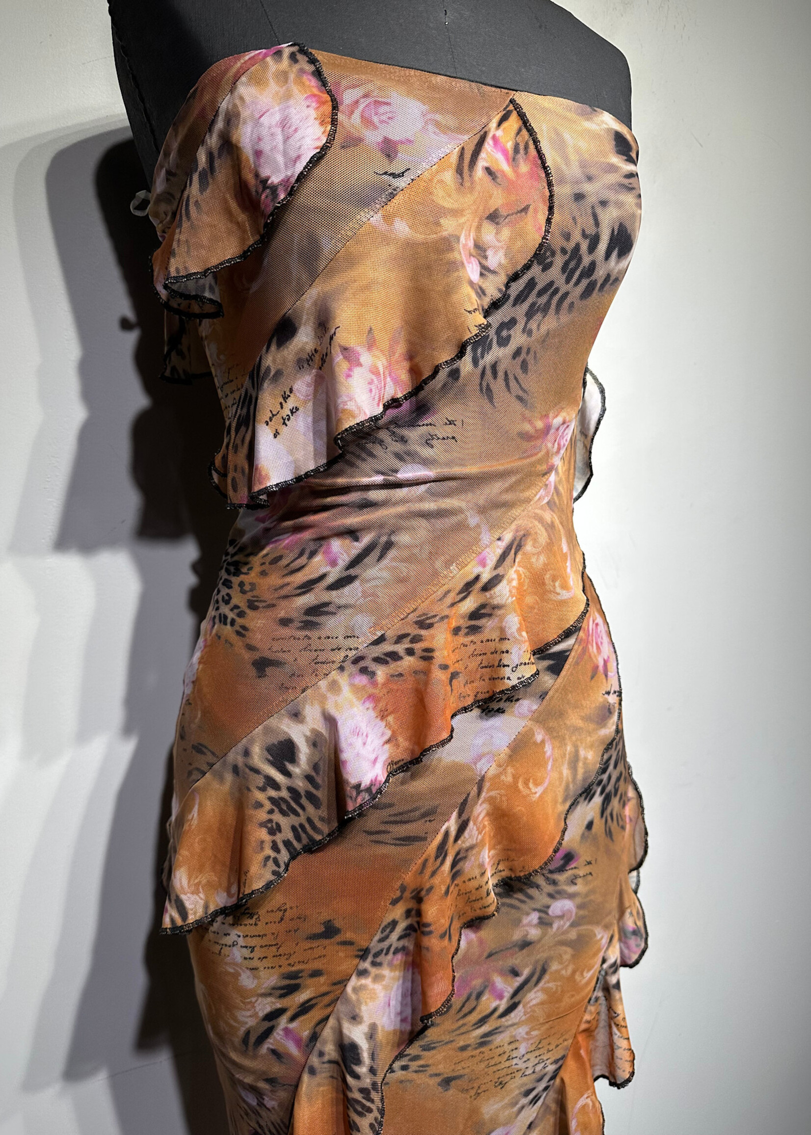 Arden Cheetah Mesh Floral Strapless Dress S