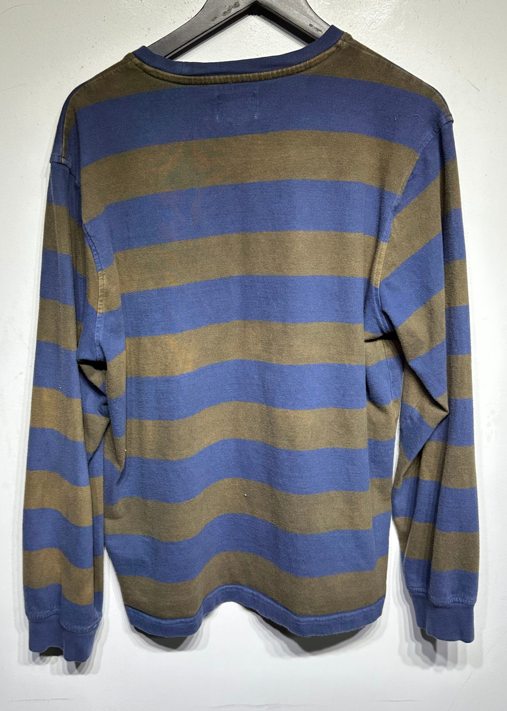 Stussy Olive Green Blue Striped LS L