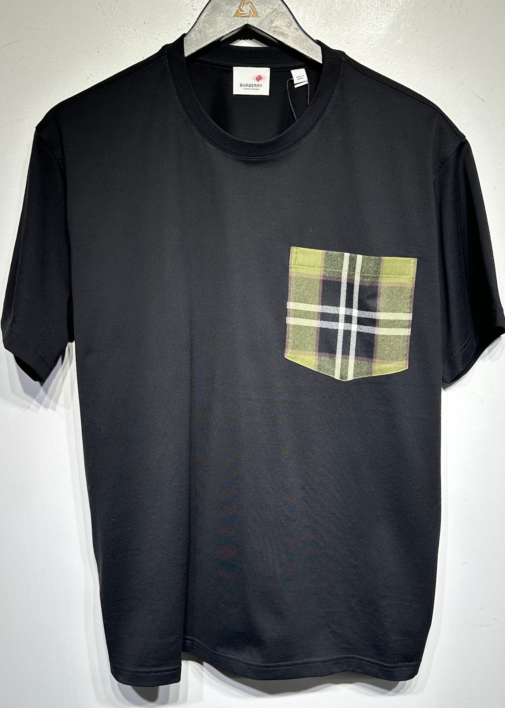 Burberry Black Green Plaid Pocket Tee M