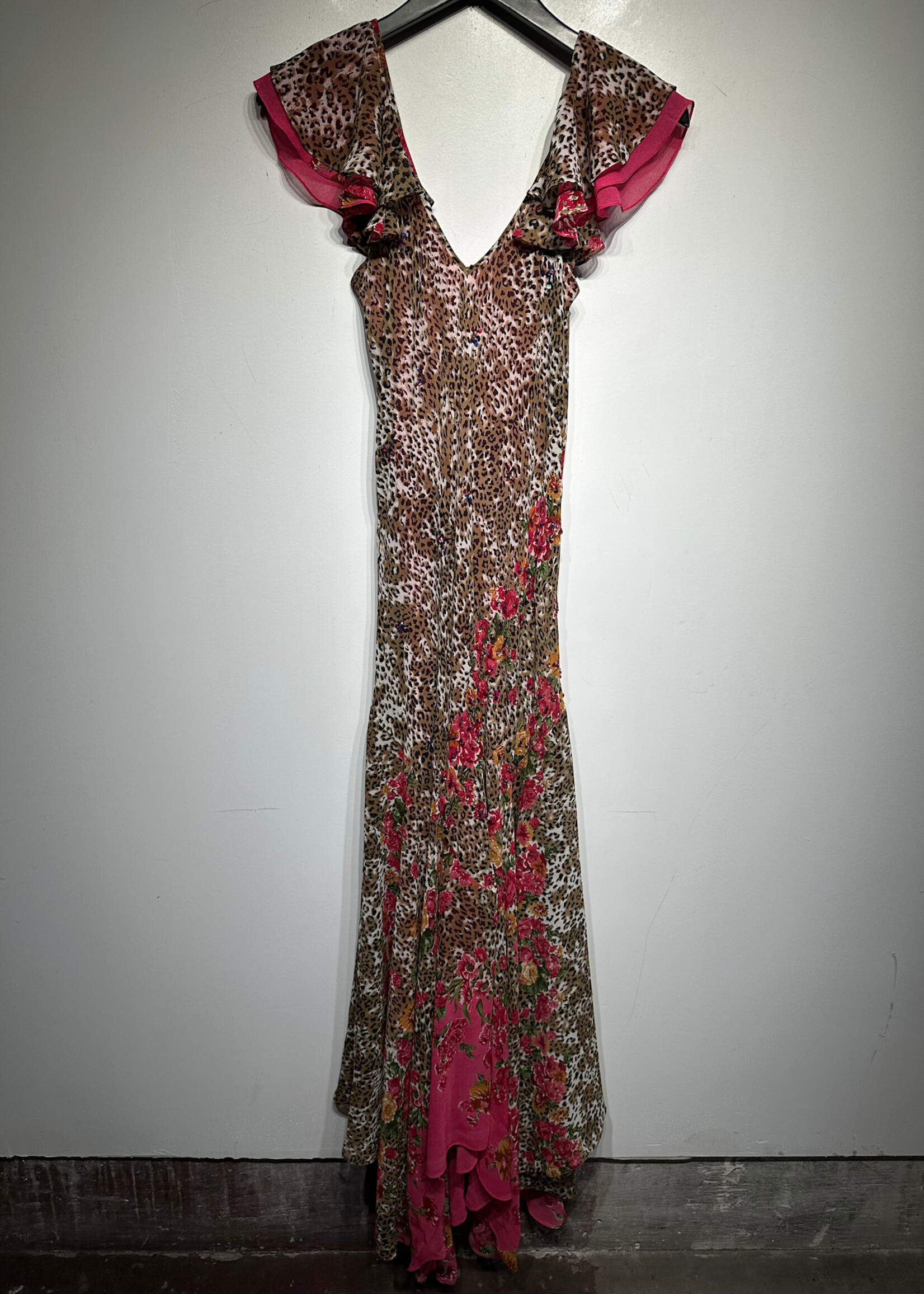 L'Pogee Floral Cheetah Print Asymmetrical Dress M