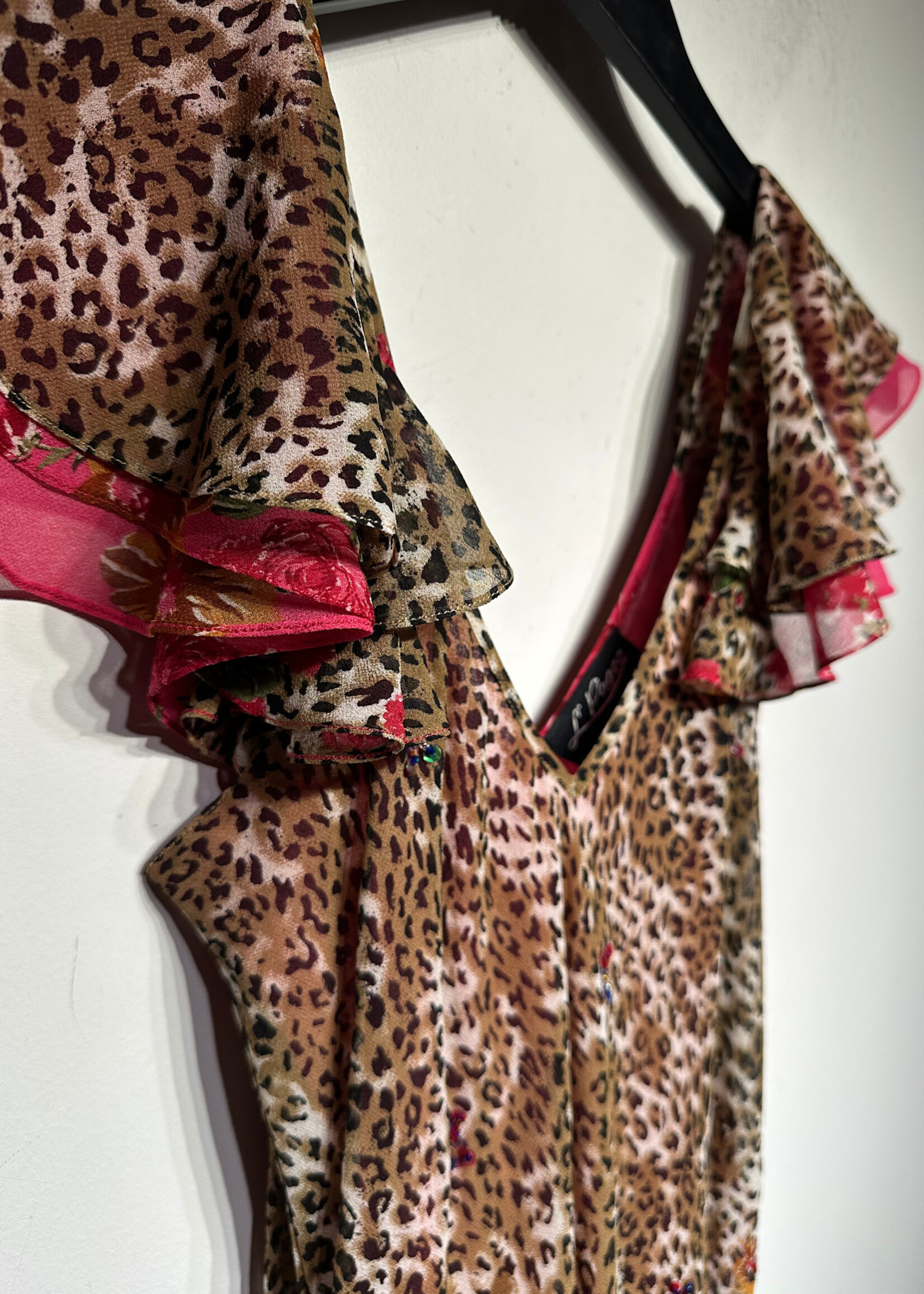 L'Pogee Floral Cheetah Print Asymmetrical Dress M