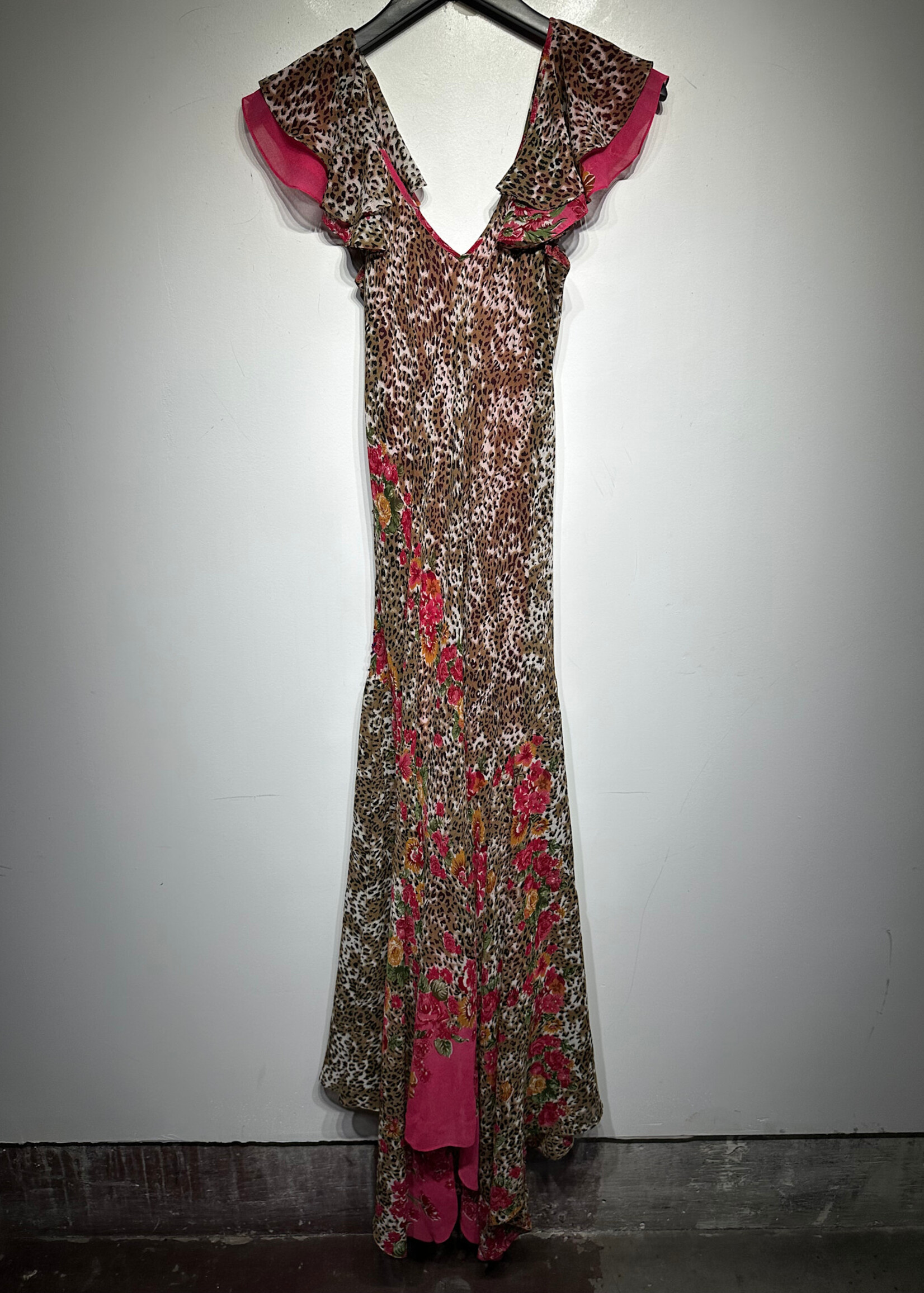 L'Pogee Floral Cheetah Print Asymmetrical Dress M