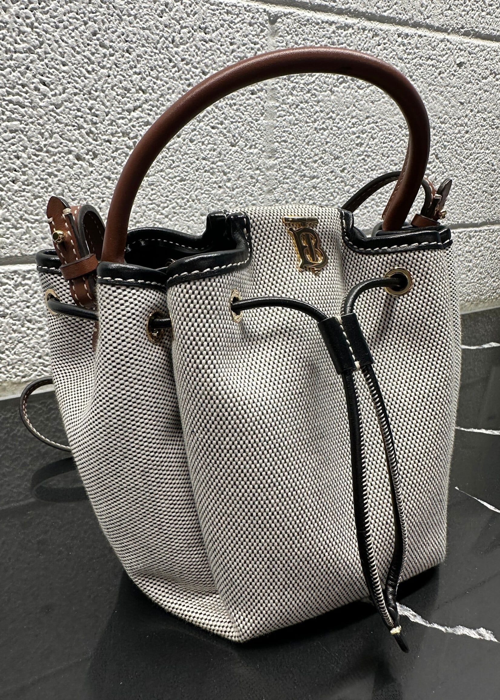 Burberry TB Drawstring Mini Bucket Bag