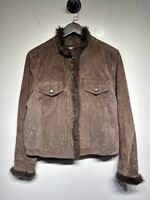 Coldwater Creek Brown Suede Fur Trim Jacket XL