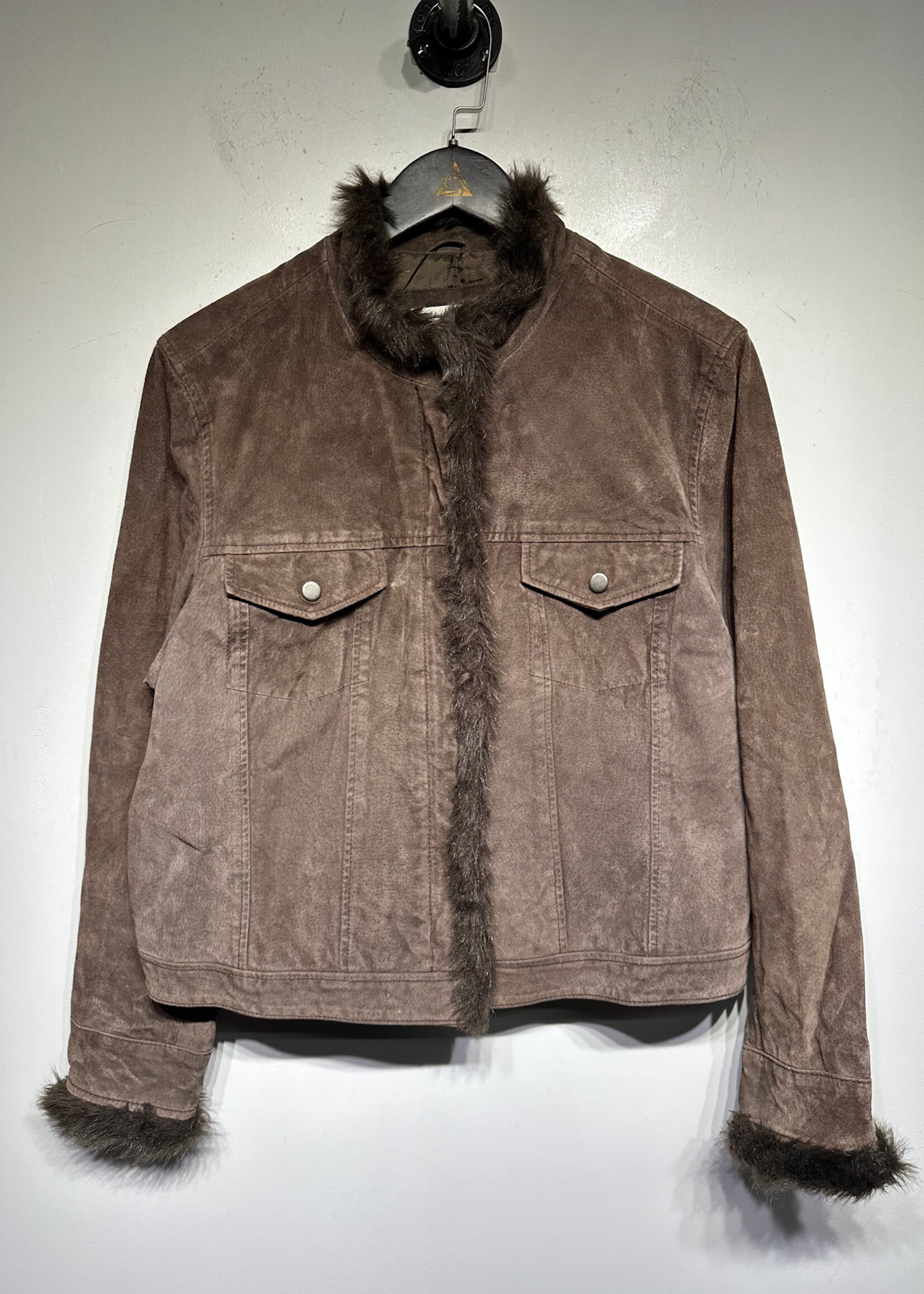 Coldwater Creek Brown Suede Fur Trim Jacket XL