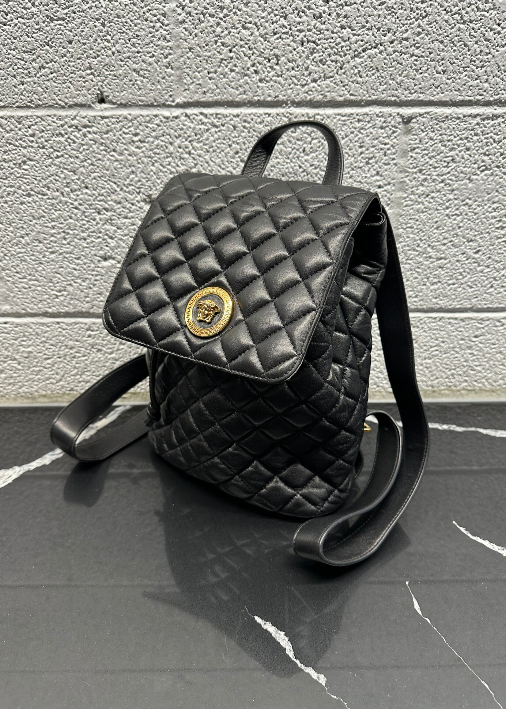 Versace Quilted Calfskin Leather Backpack