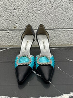 Manolo Blahnik Teal Black Rhinestone Pumps 38/7.5