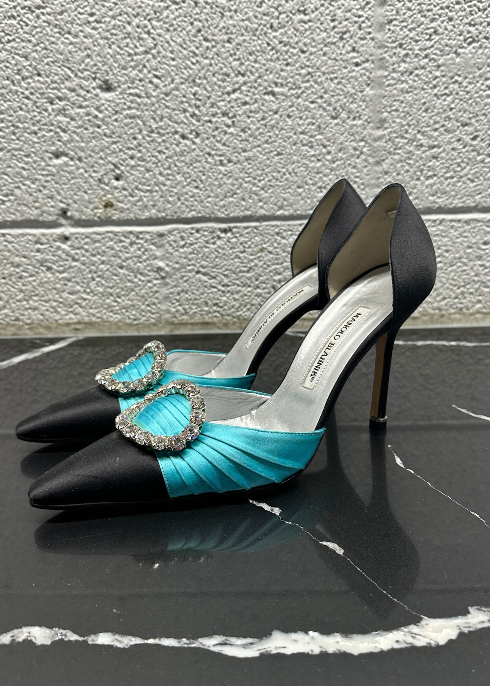 Manolo Blahnik Teal Black Rhinestone Pumps 38/7.5