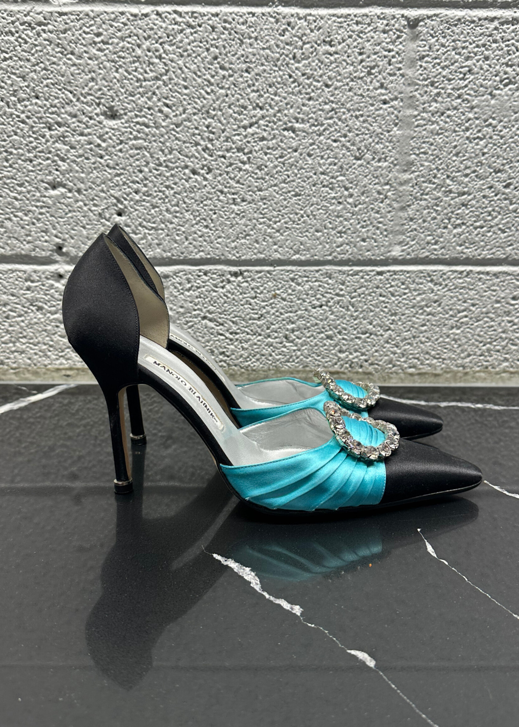 Manolo Blahnik Teal Black Rhinestone Pumps 38/7.5