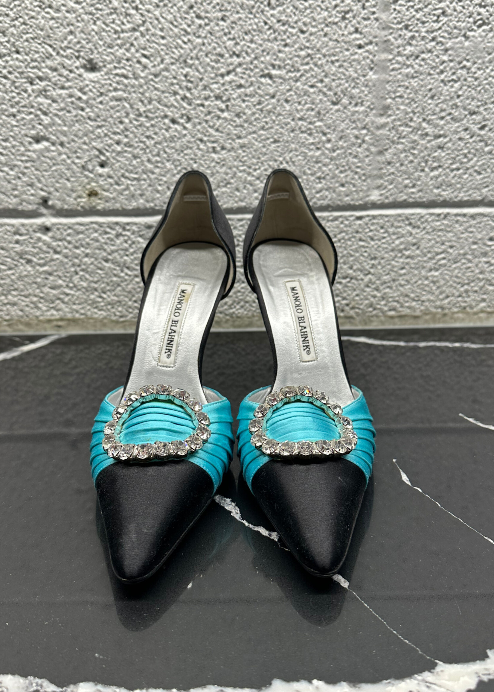 Manolo Blahnik Teal Black Rhinestone Pumps 38/7.5