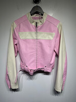 UO Pink White Faux Leather Racer Jacket M