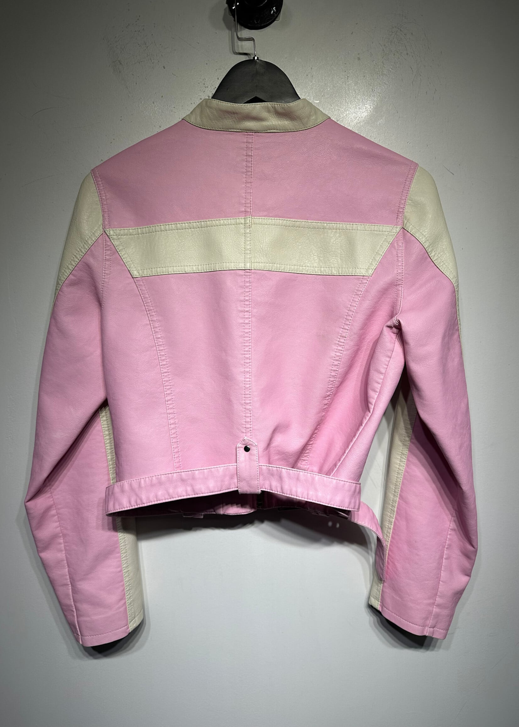 UO Pink White Faux Leather Racer Jacket M