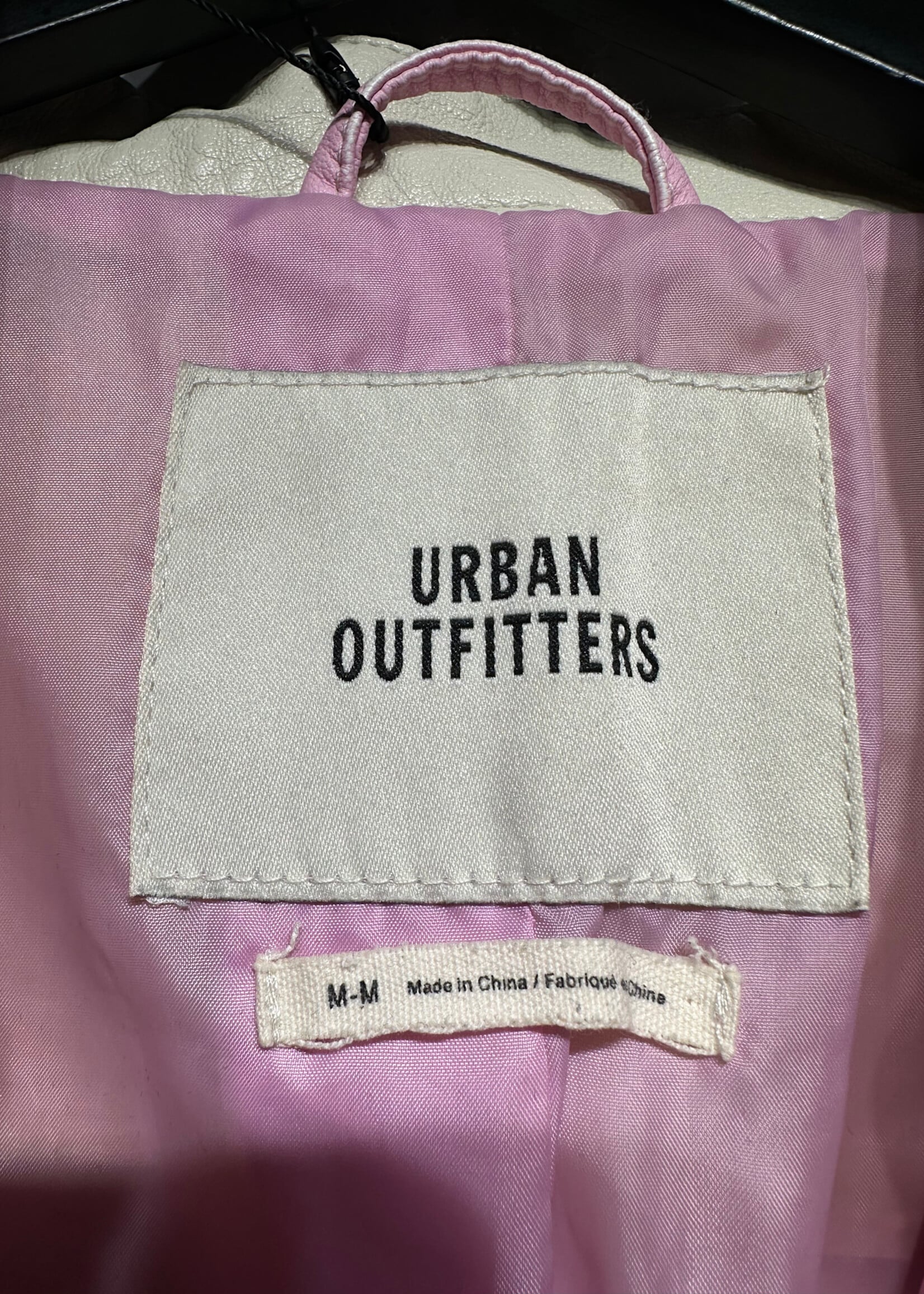 UO Pink White Faux Leather Racer Jacket M
