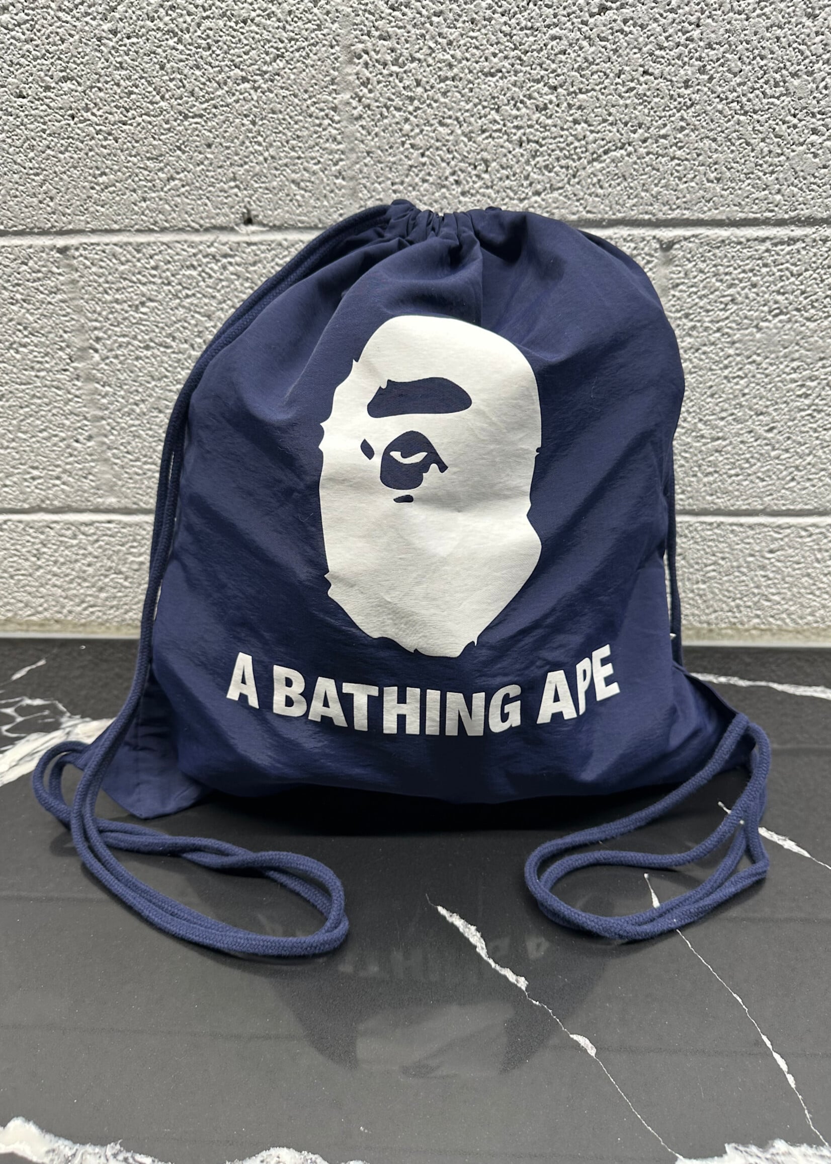 Bape Navy Blue Drawstring Bag