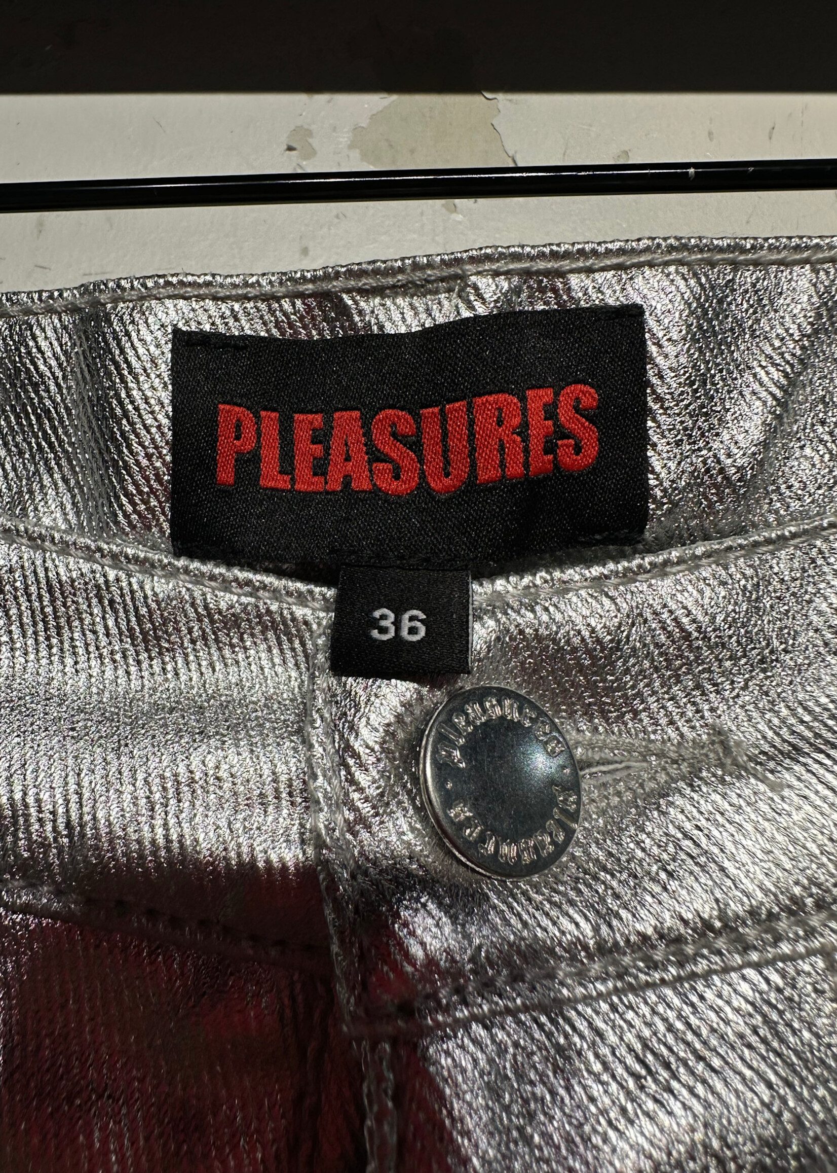 Pleasures Silver Foil Baggy Pants Unisex 36