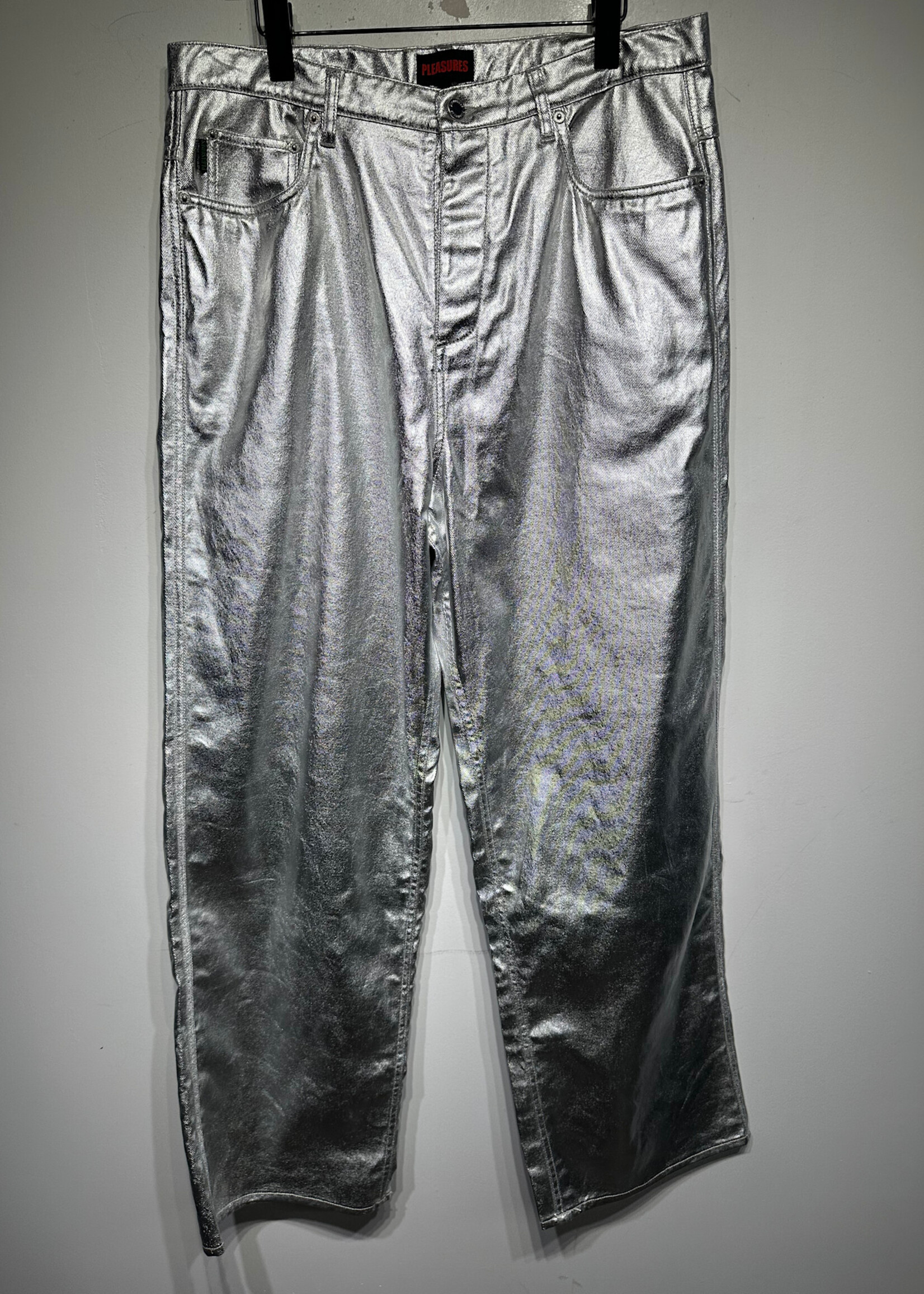 Pleasures Silver Foil Baggy Pants Unisex 36