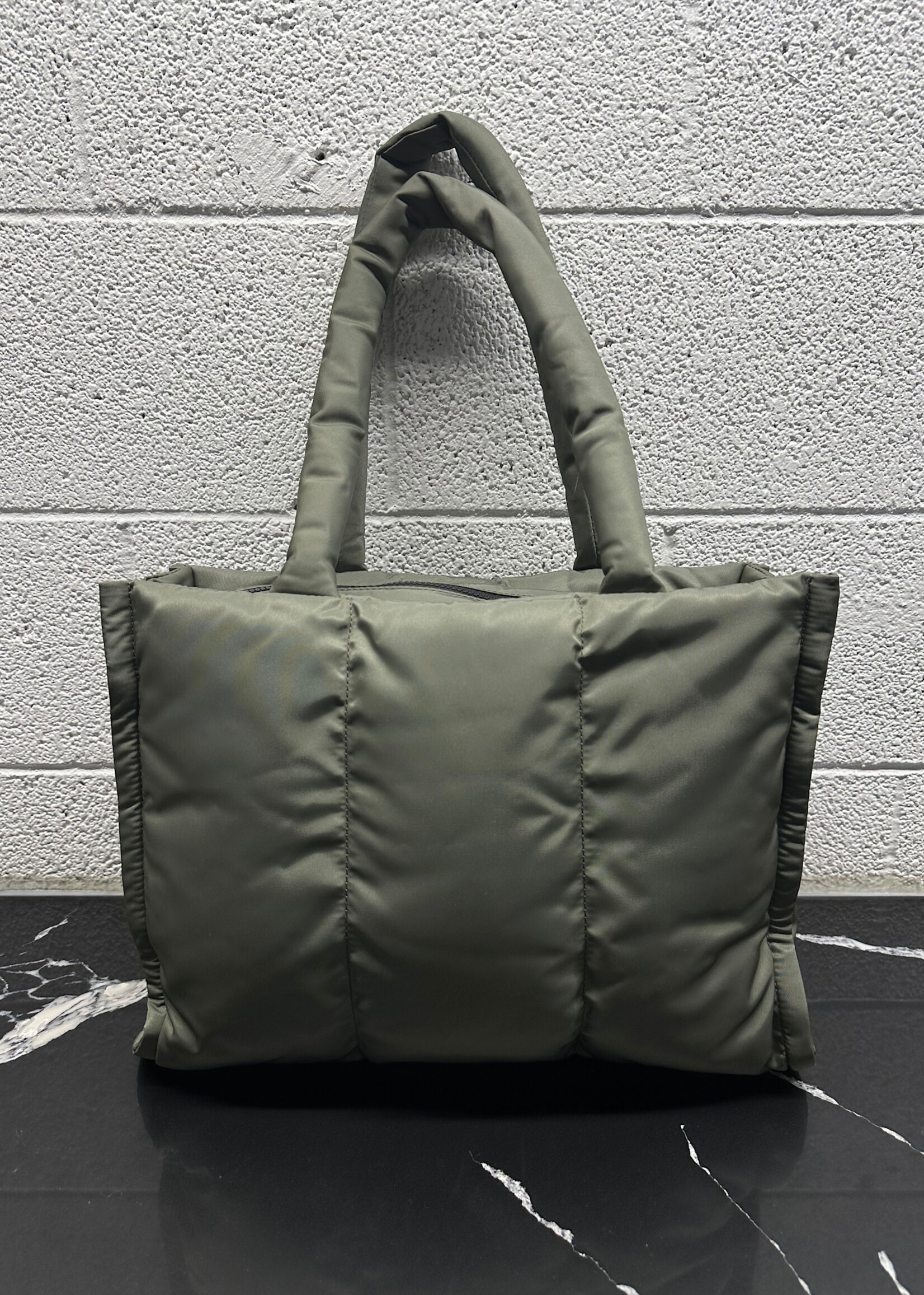 Heaven Olive Green Nylon Puffer Tote