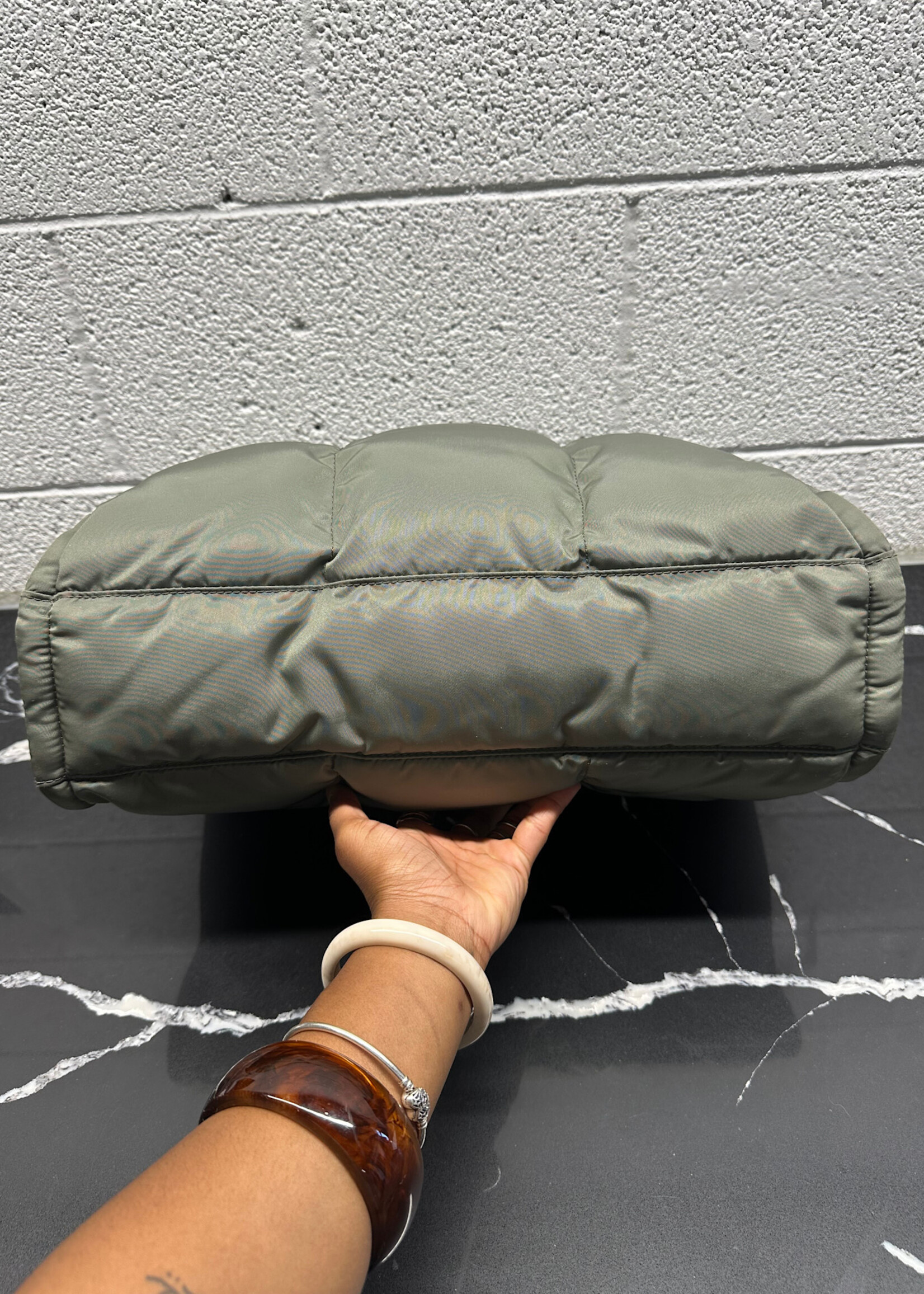 Heaven Olive Green Nylon Puffer Tote